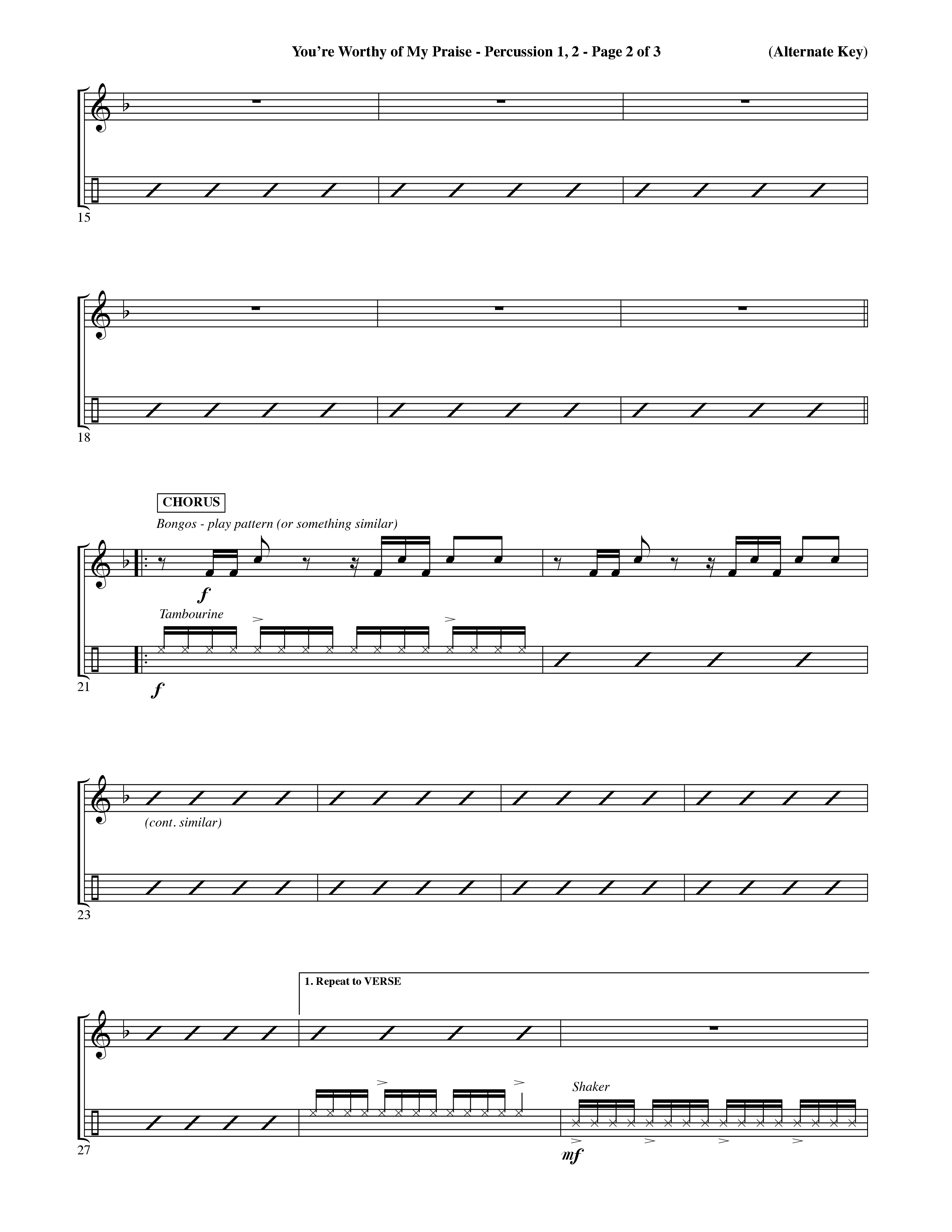 You're Worthy Of My Praise (Choral Anthem SATB) Percussion 1/2 (Word Music Choral / Orch. Cliff Duren)