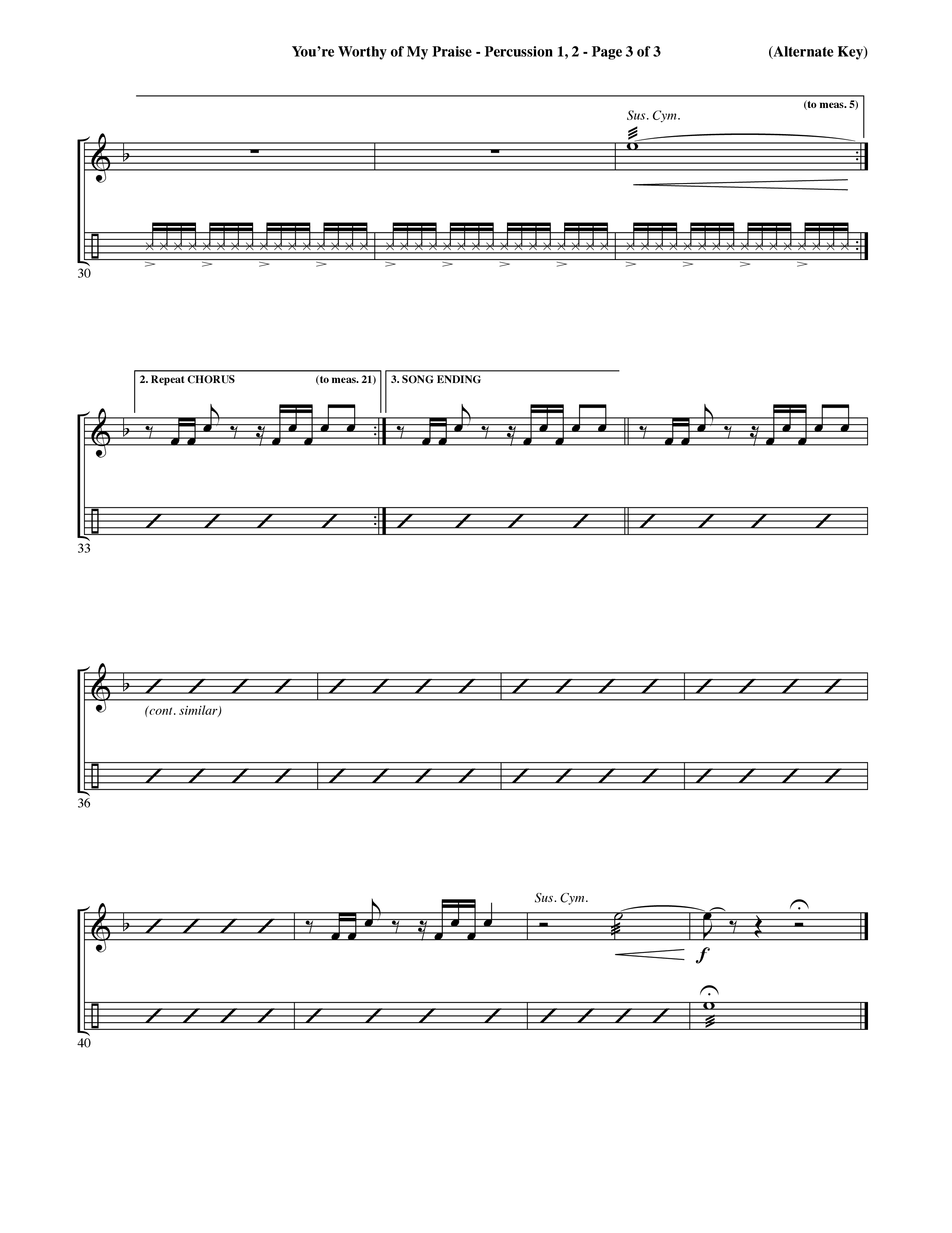 You're Worthy Of My Praise (Choral Anthem SATB) Percussion 1/2 (Word Music Choral / Orch. Cliff Duren)