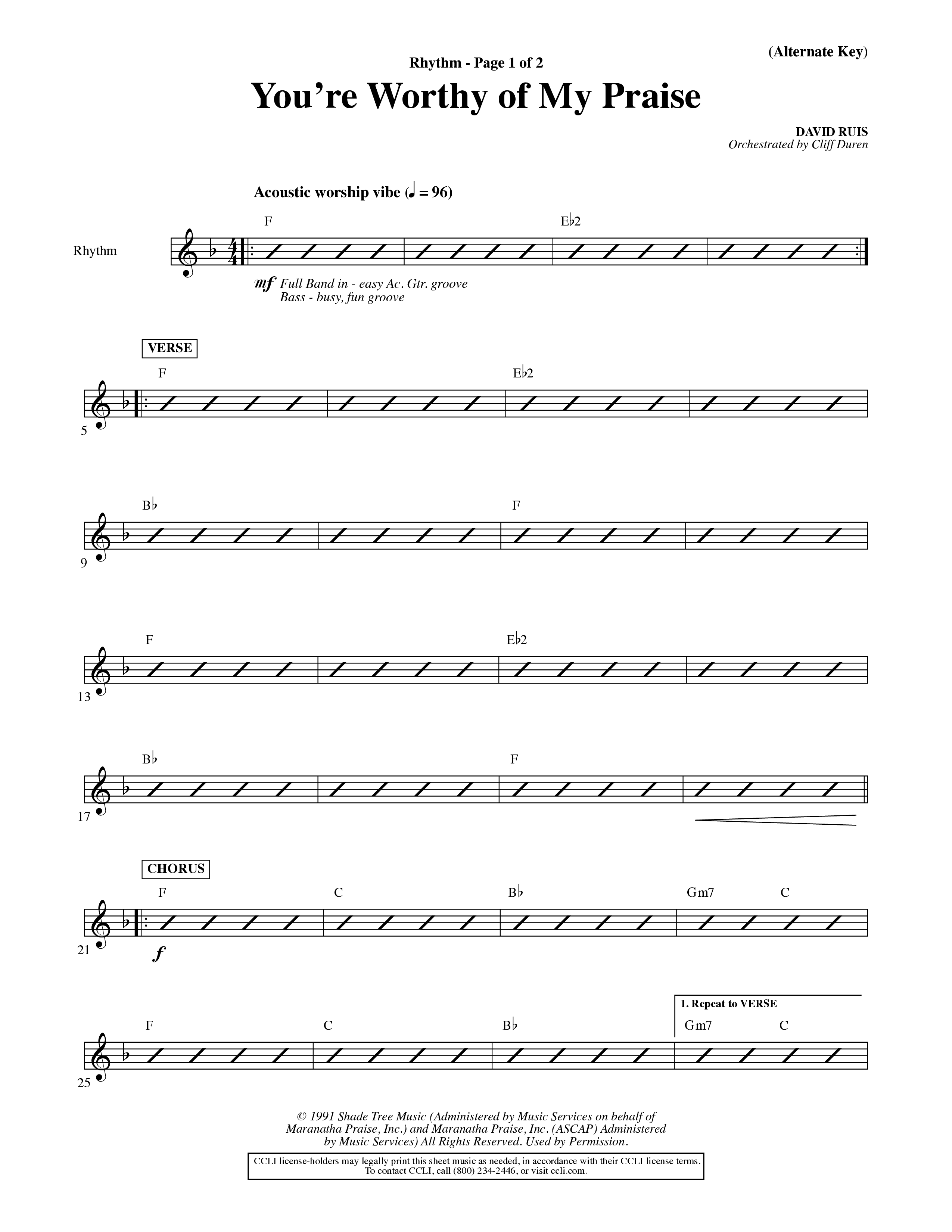 You're Worthy Of My Praise (Choral Anthem SATB) Rhythm Pack (Word Music Choral / Orch. Cliff Duren)