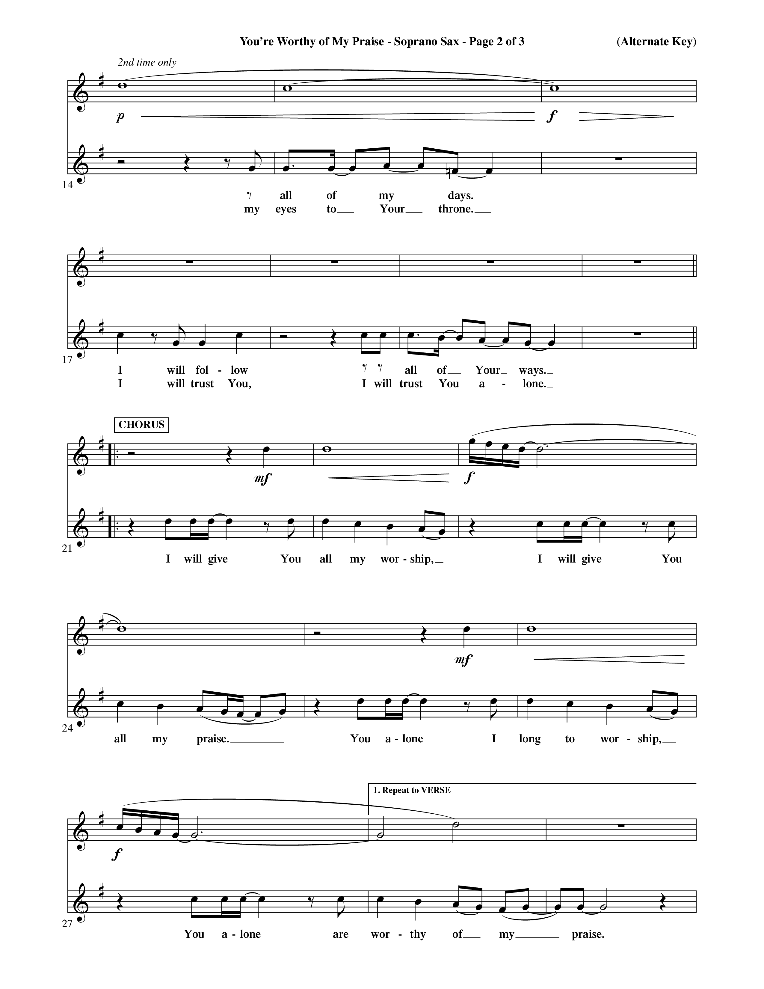 You're Worthy Of My Praise (Choral Anthem SATB) Saxophone (Word Music Choral / Orch. Cliff Duren)