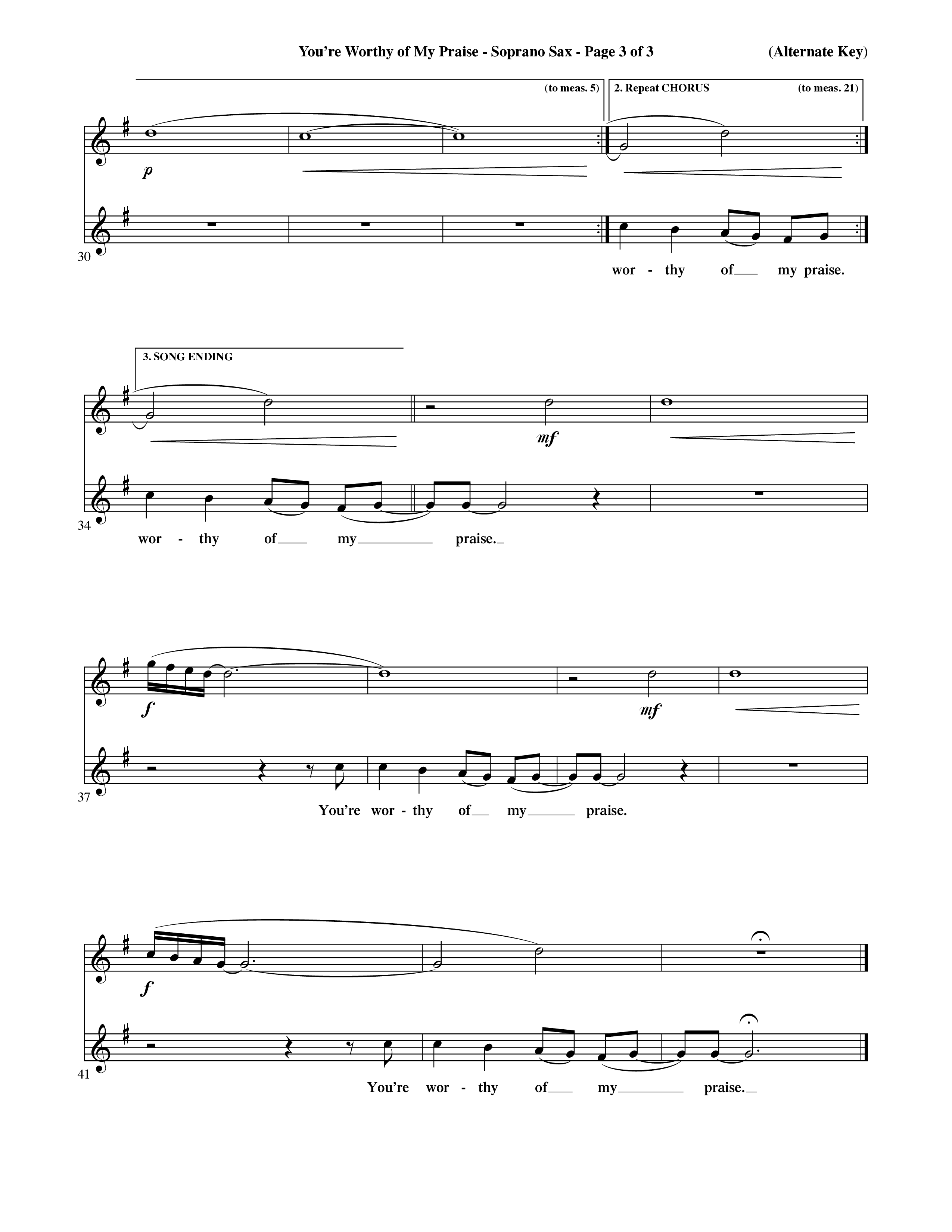 You're Worthy Of My Praise (Choral Anthem SATB) Saxophone (Word Music Choral / Orch. Cliff Duren)