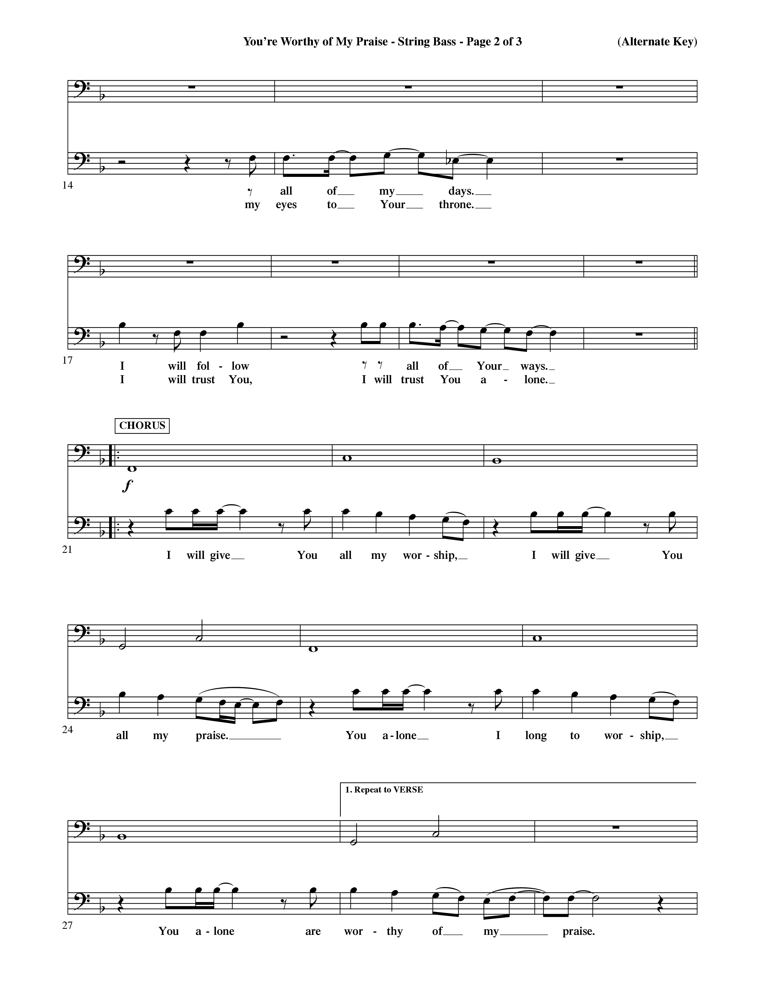 You're Worthy Of My Praise (Choral Anthem SATB) String Bass (Word Music Choral / Orch. Cliff Duren)