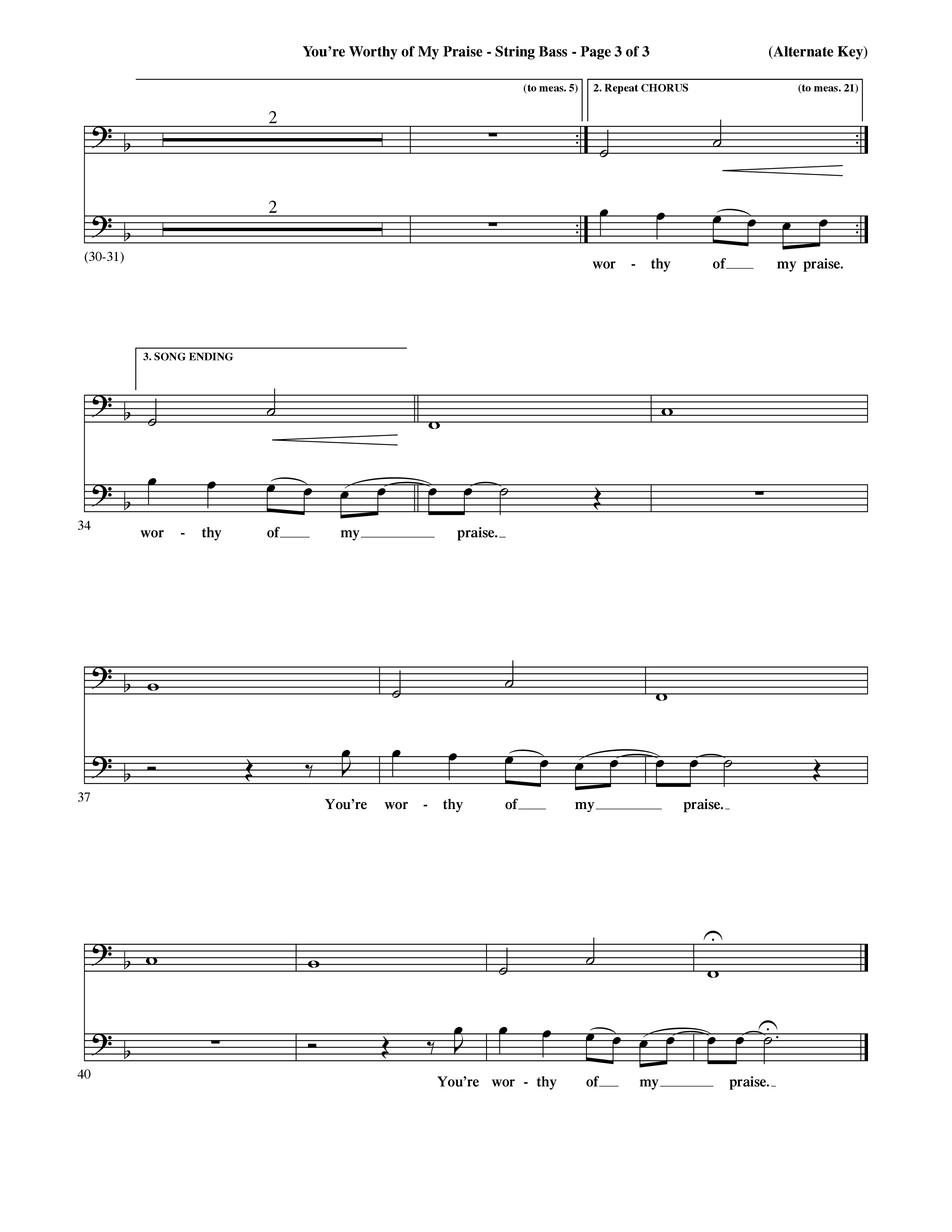 You're Worthy Of My Praise (Choral Anthem SATB) String Bass (Word Music Choral / Orch. Cliff Duren)