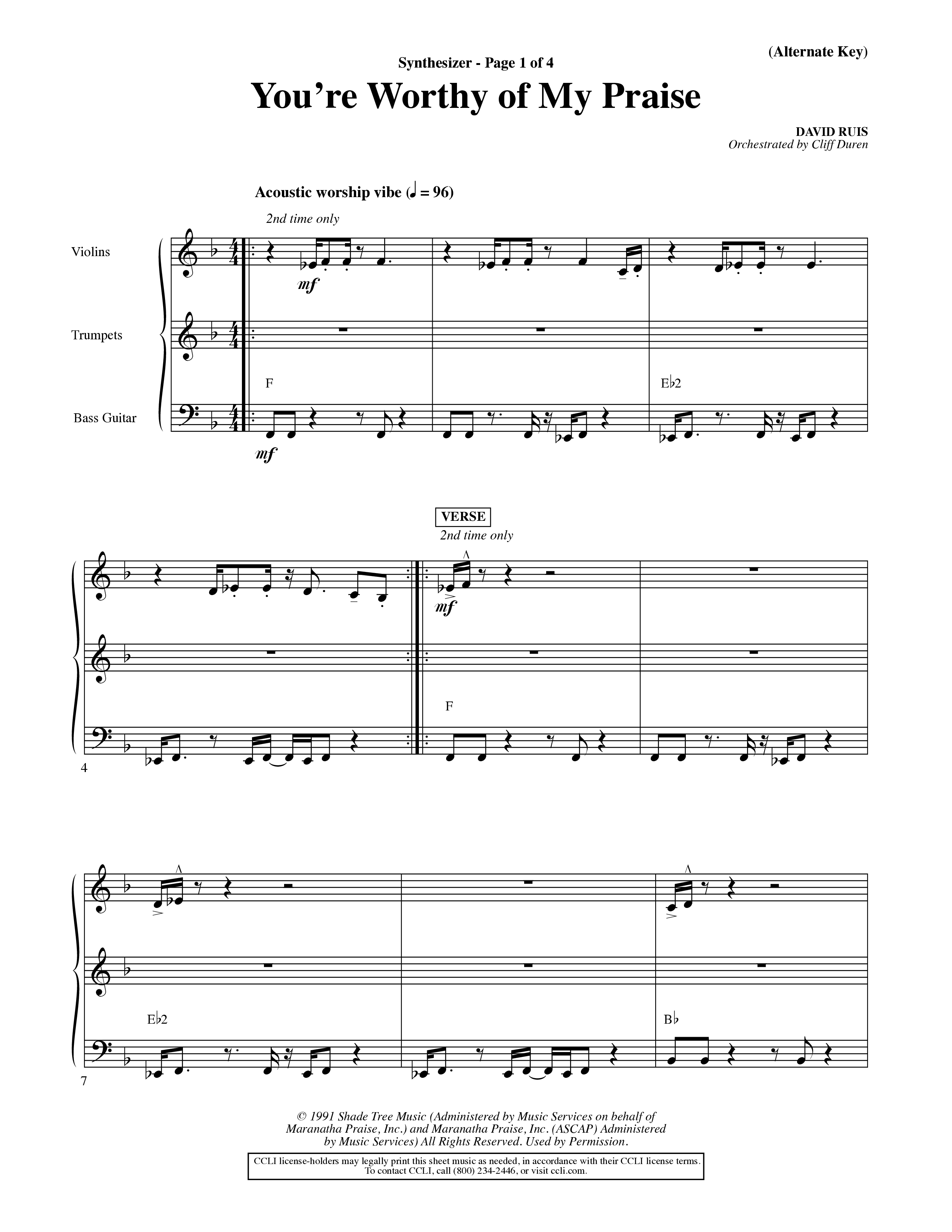 You're Worthy Of My Praise (Choral Anthem SATB) Synth (Word Music Choral / Orch. Cliff Duren)