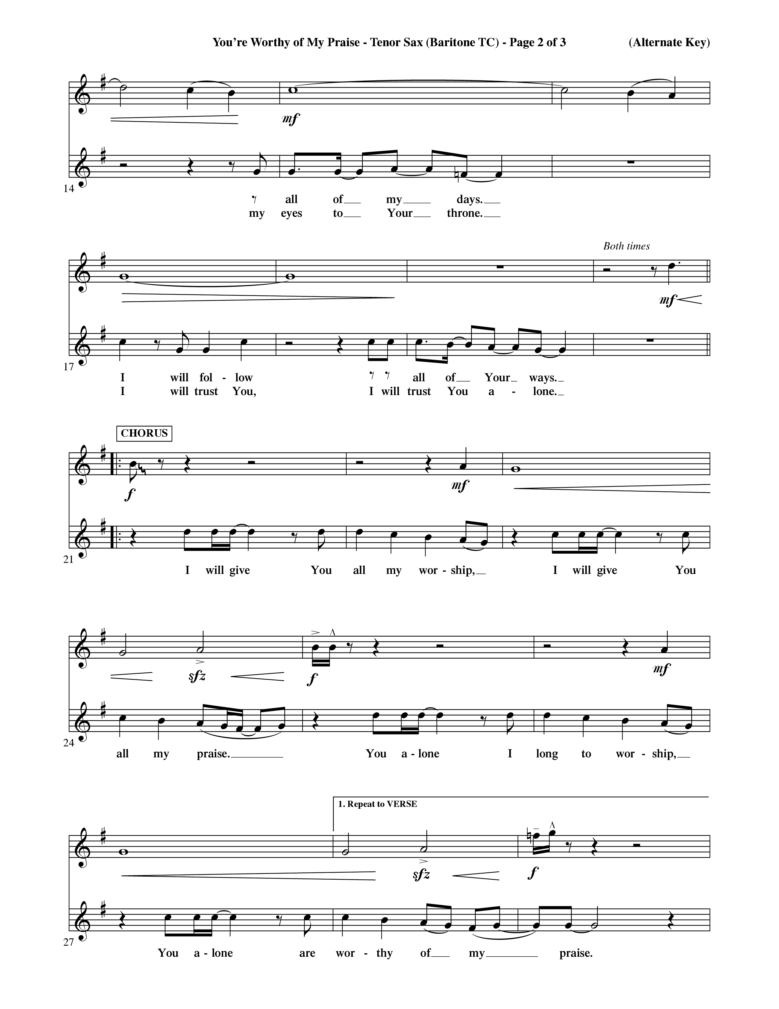 You're Worthy Of My Praise (Choral Anthem SATB) Tenor Sax/Baritone T.C. (Word Music Choral / Orch. Cliff Duren)