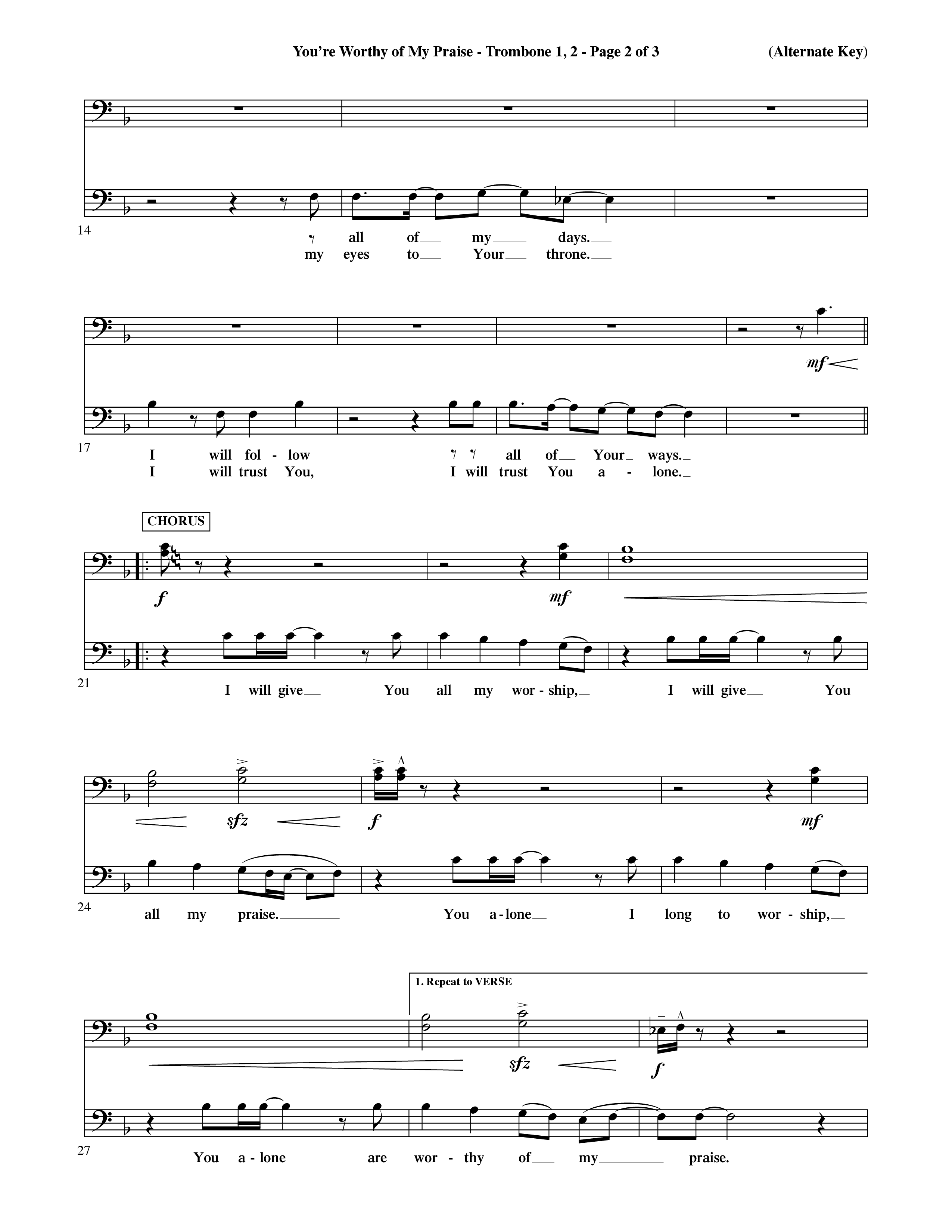 You're Worthy Of My Praise (Choral Anthem SATB) Trombone 1/2 (Word Music Choral / Orch. Cliff Duren)