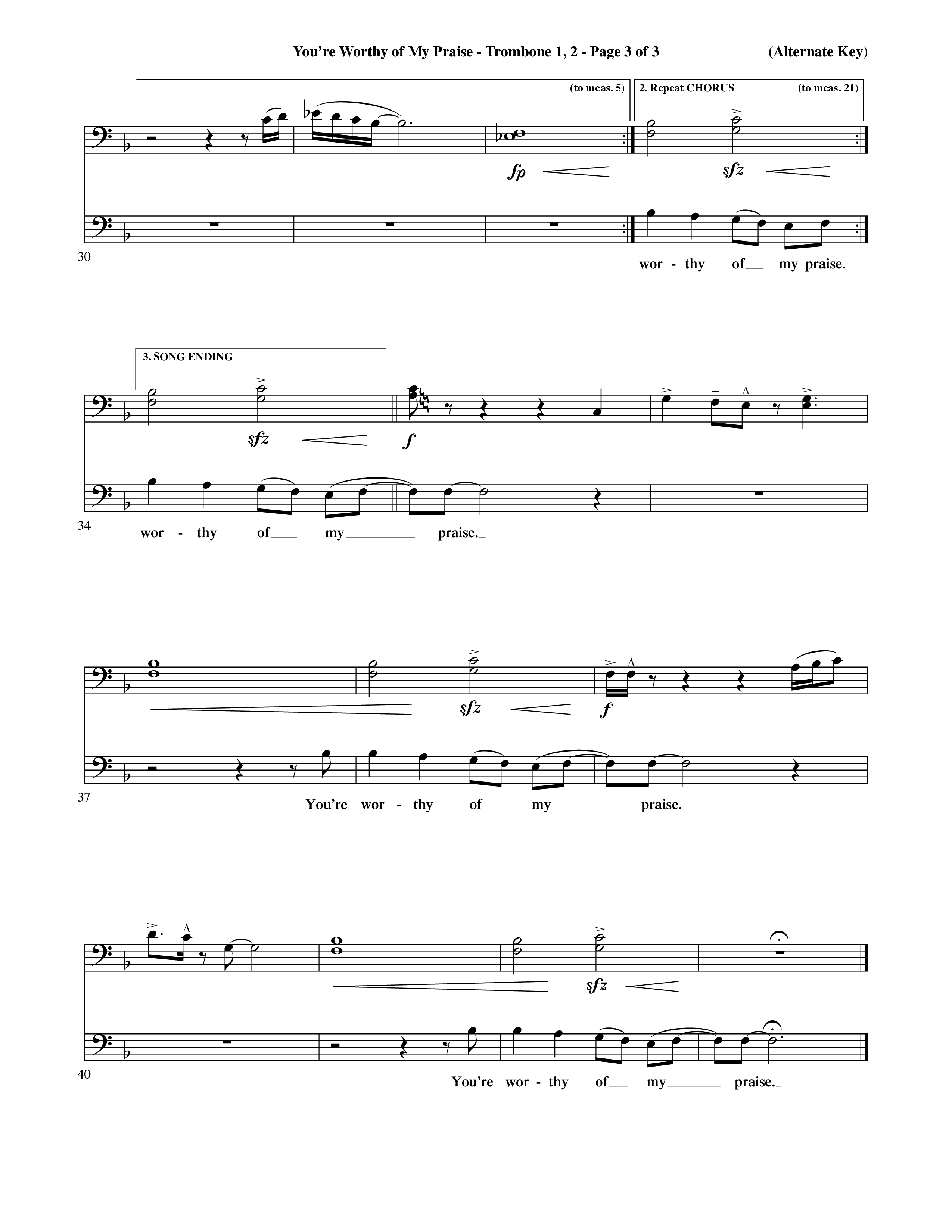 You're Worthy Of My Praise (Choral Anthem SATB) Trombone 1/2 (Word Music Choral / Orch. Cliff Duren)