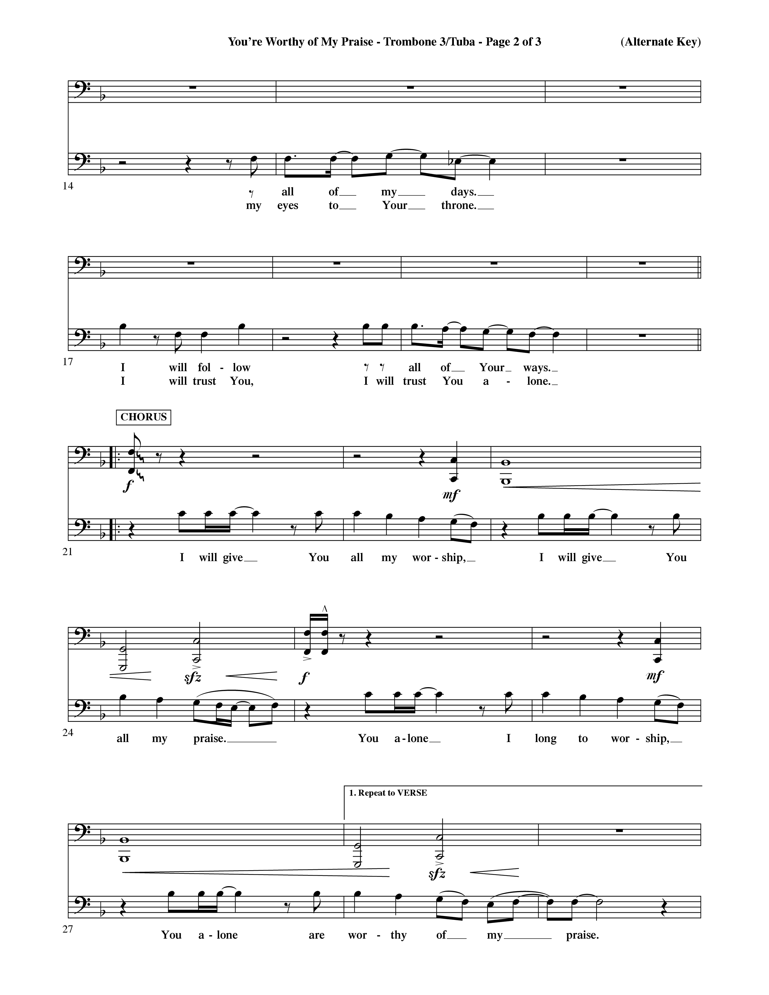 You're Worthy Of My Praise (Choral Anthem SATB) Trombone 3/Tuba (Word Music Choral / Orch. Cliff Duren)