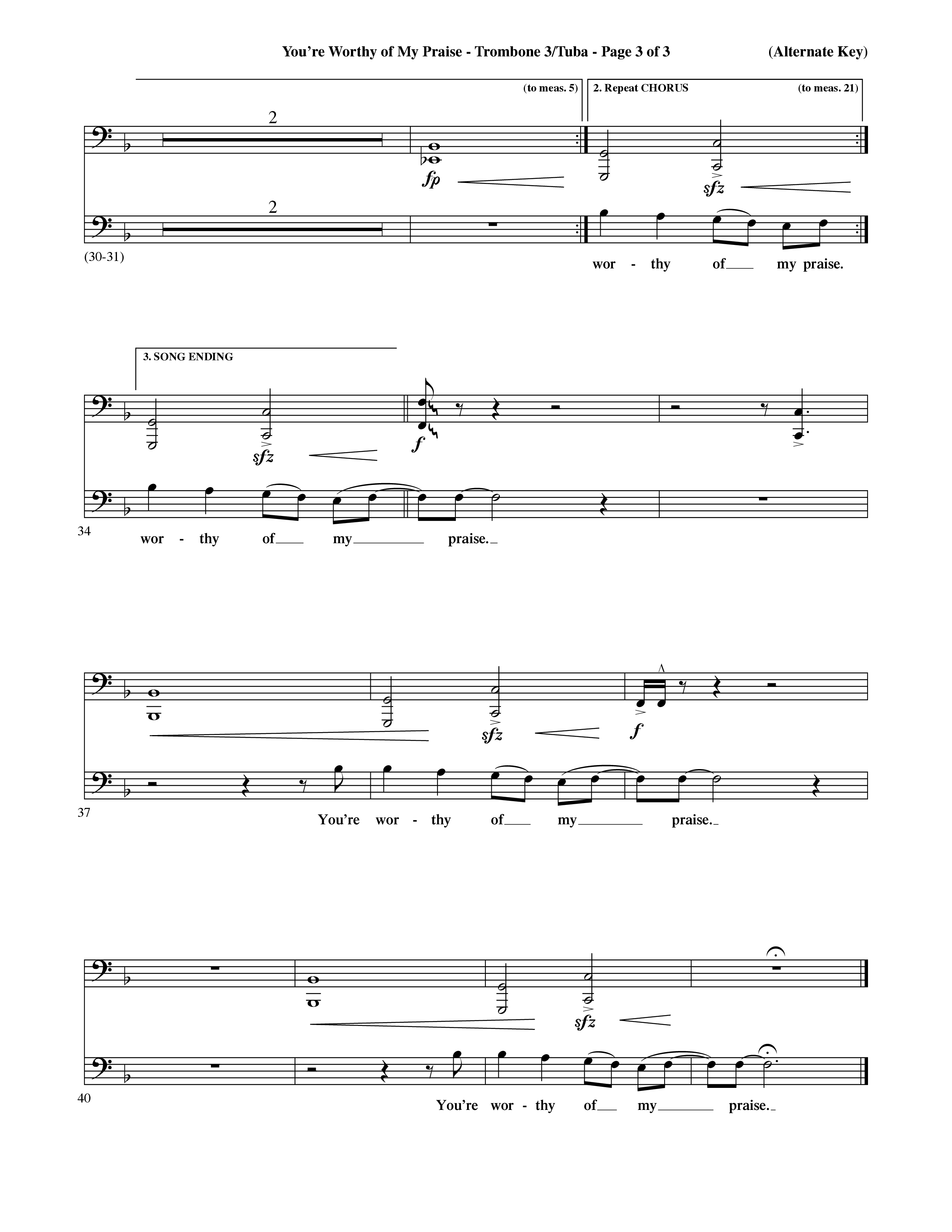 You're Worthy Of My Praise (Choral Anthem SATB) Trombone 3/Tuba (Word Music Choral / Orch. Cliff Duren)