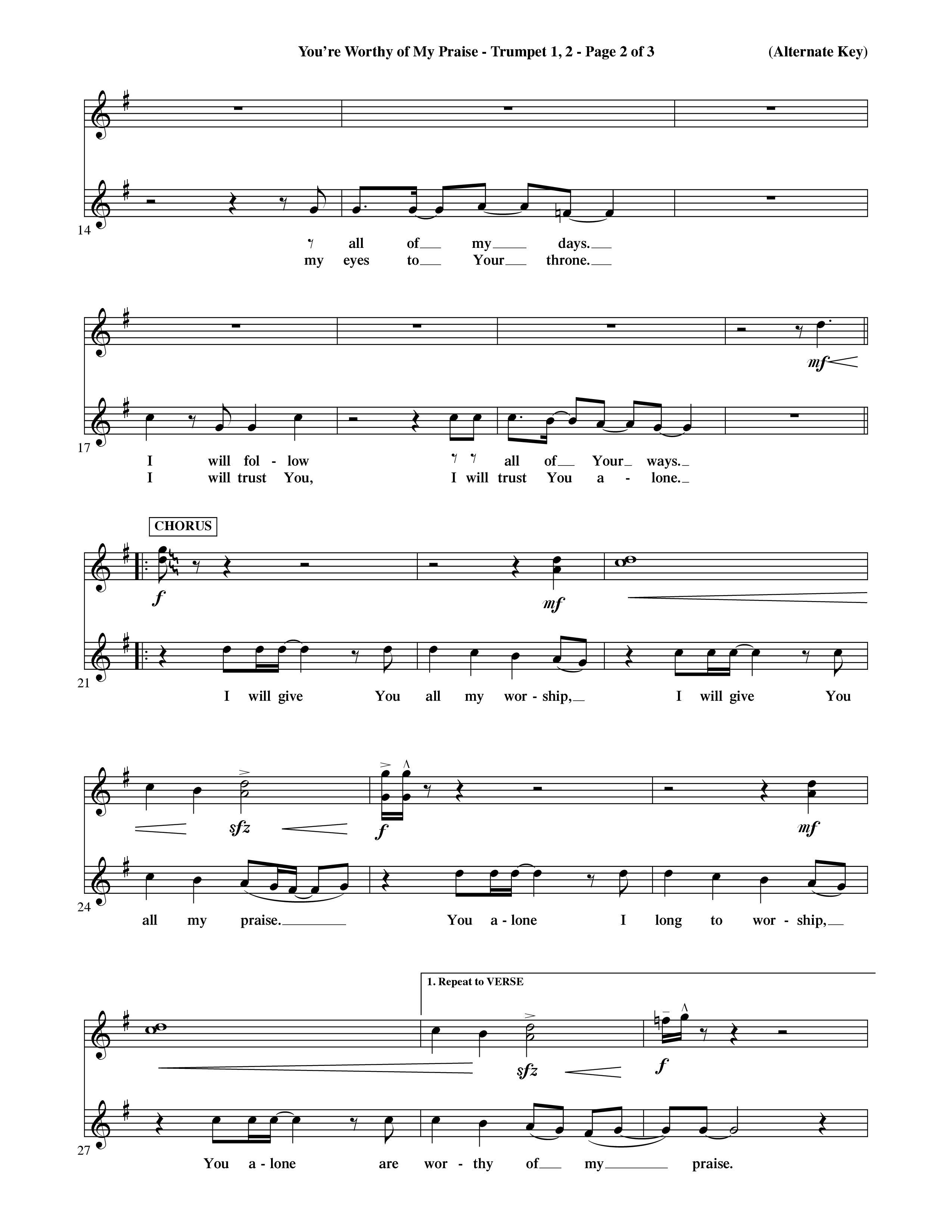 You're Worthy Of My Praise (Choral Anthem SATB) Trumpet 1,2 (Word Music Choral / Orch. Cliff Duren)