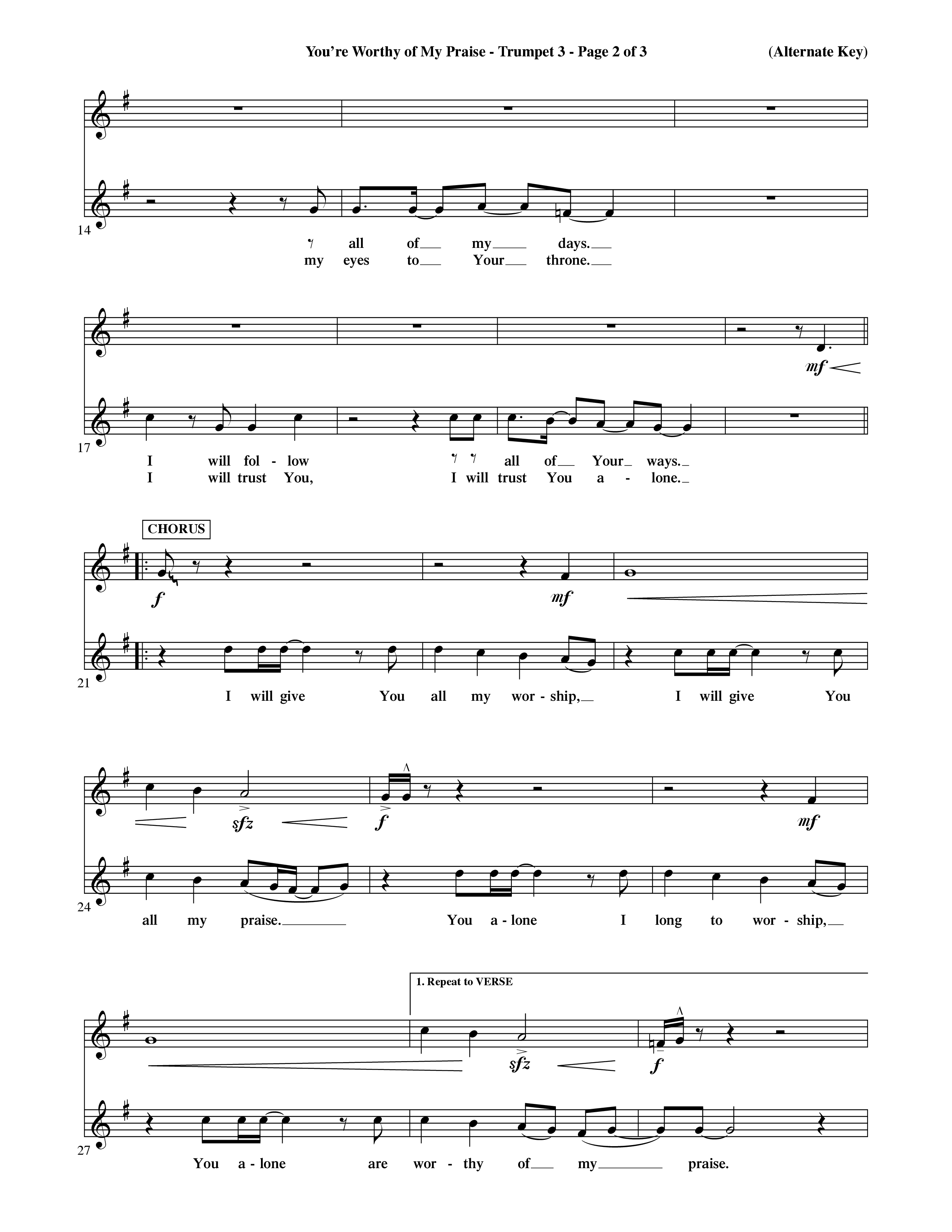 You're Worthy Of My Praise (Choral Anthem SATB) Trumpet 3 (Word Music Choral / Orch. Cliff Duren)