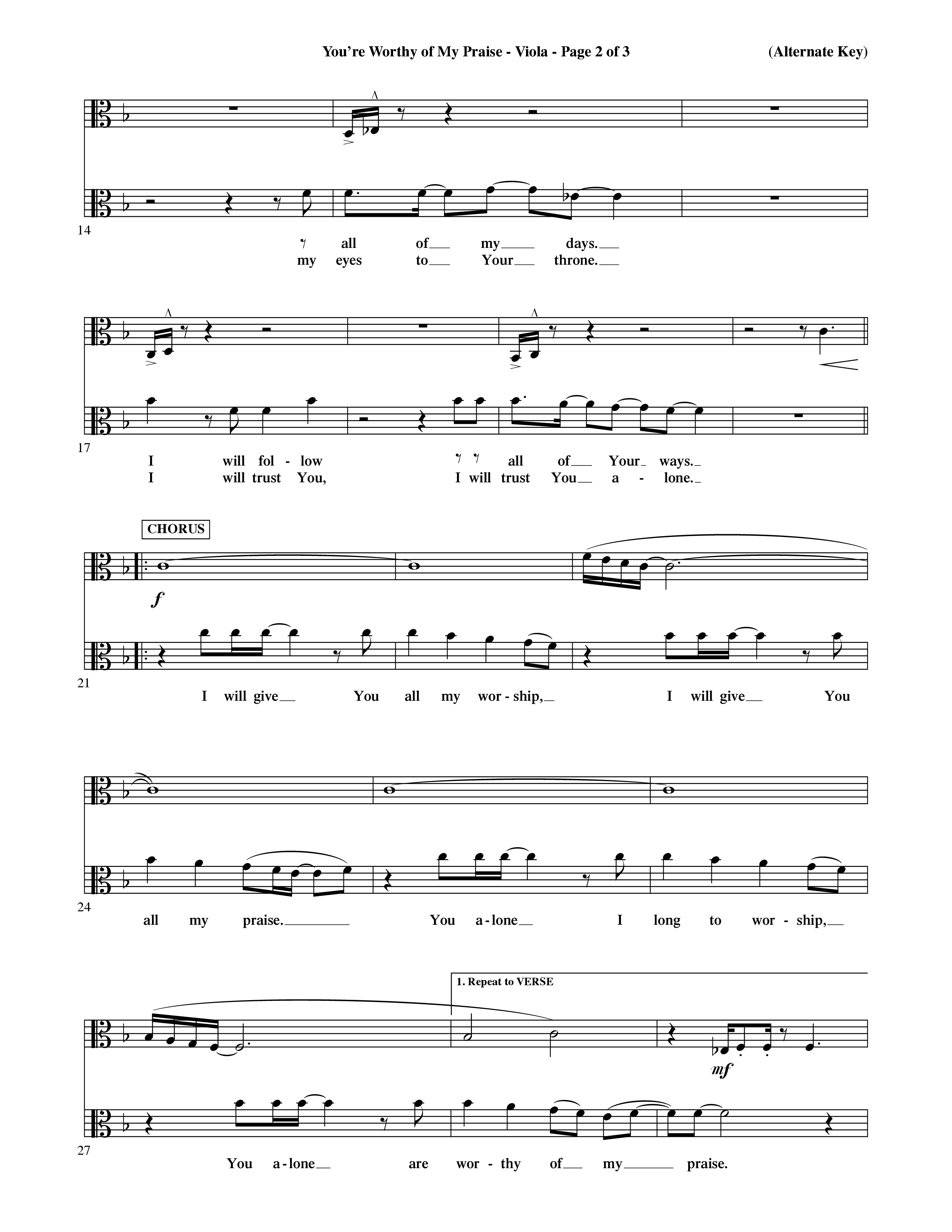 You're Worthy Of My Praise (Choral Anthem SATB) Viola (Word Music Choral / Orch. Cliff Duren)