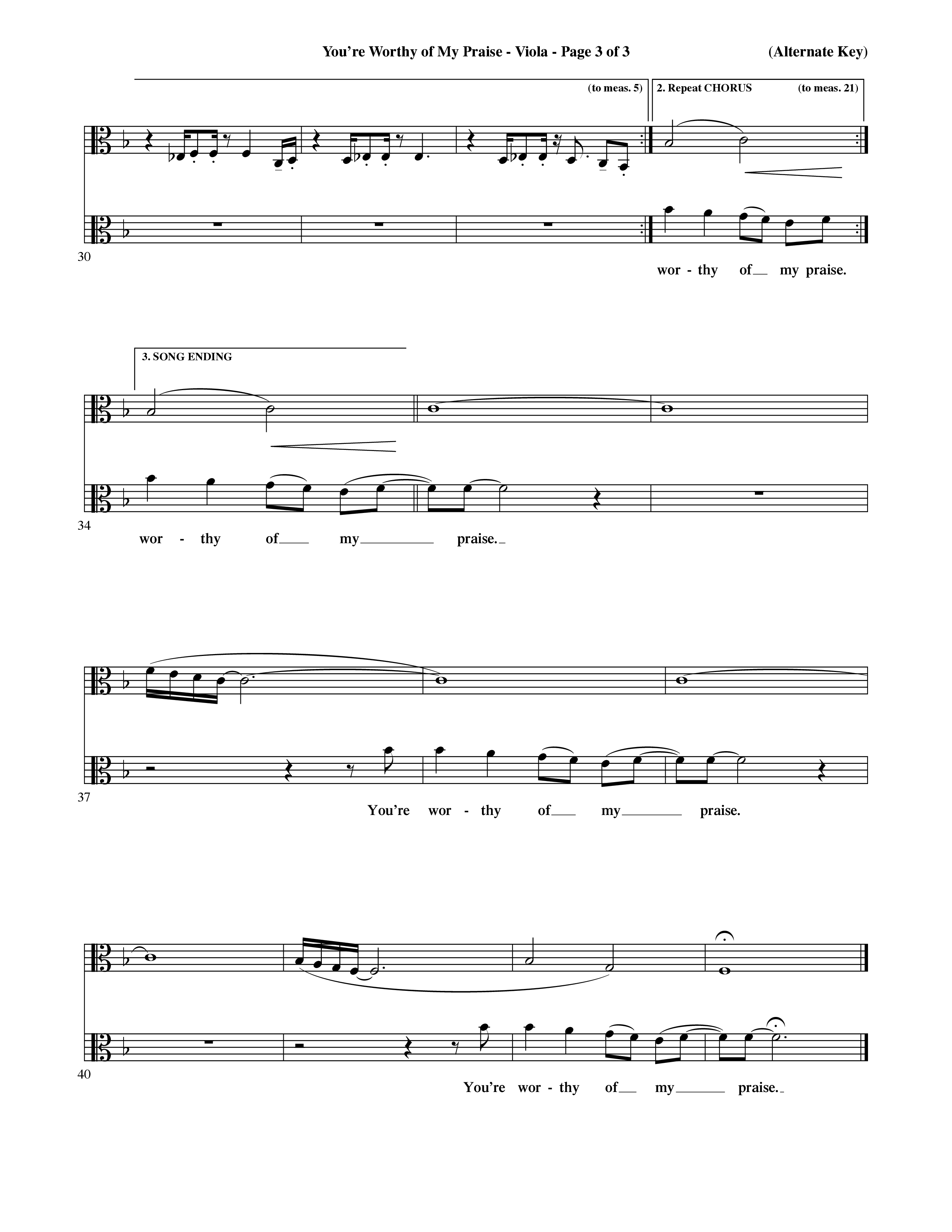 You're Worthy Of My Praise (Choral Anthem SATB) Viola (Word Music Choral / Orch. Cliff Duren)