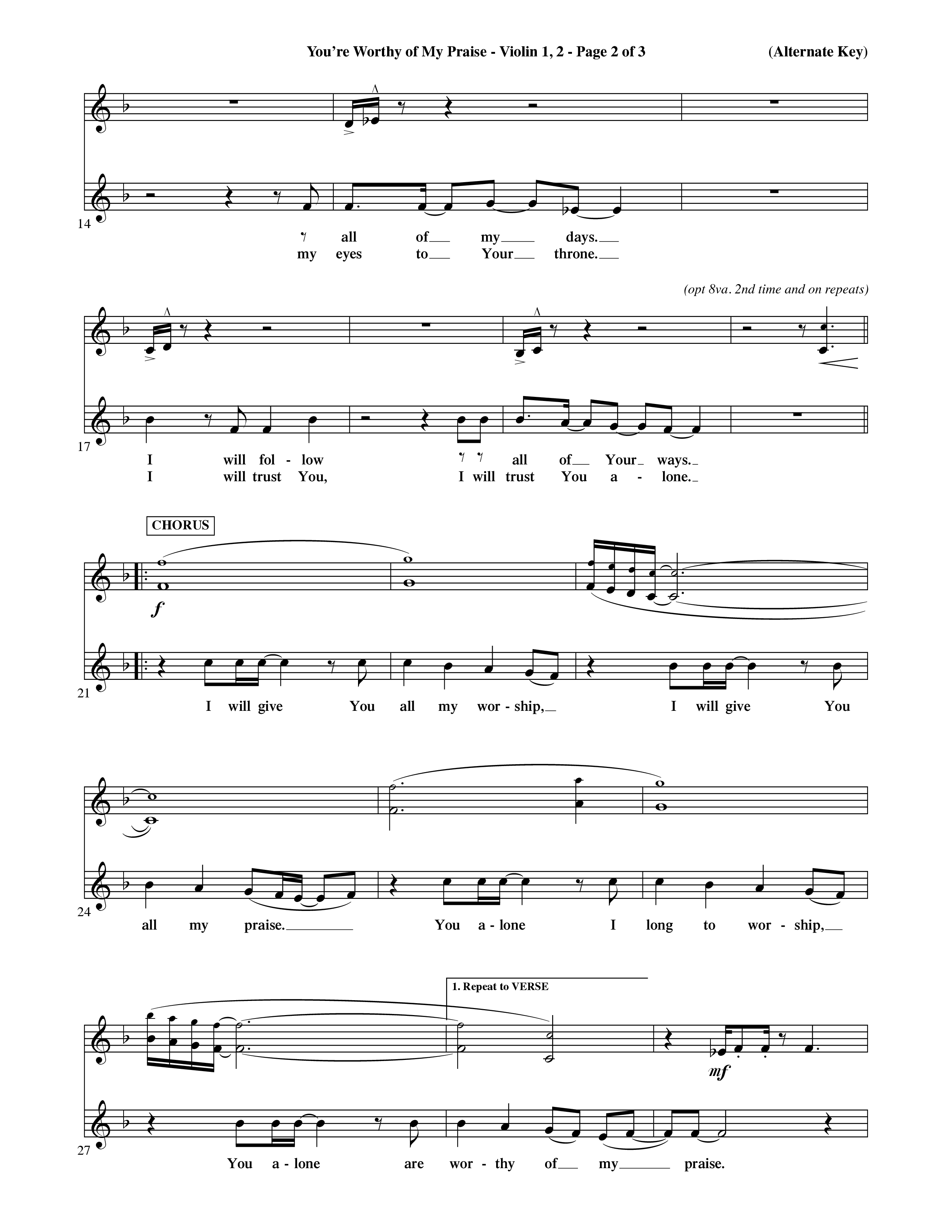 You're Worthy Of My Praise (Choral Anthem SATB) Violin 1/2 (Word Music Choral / Orch. Cliff Duren)