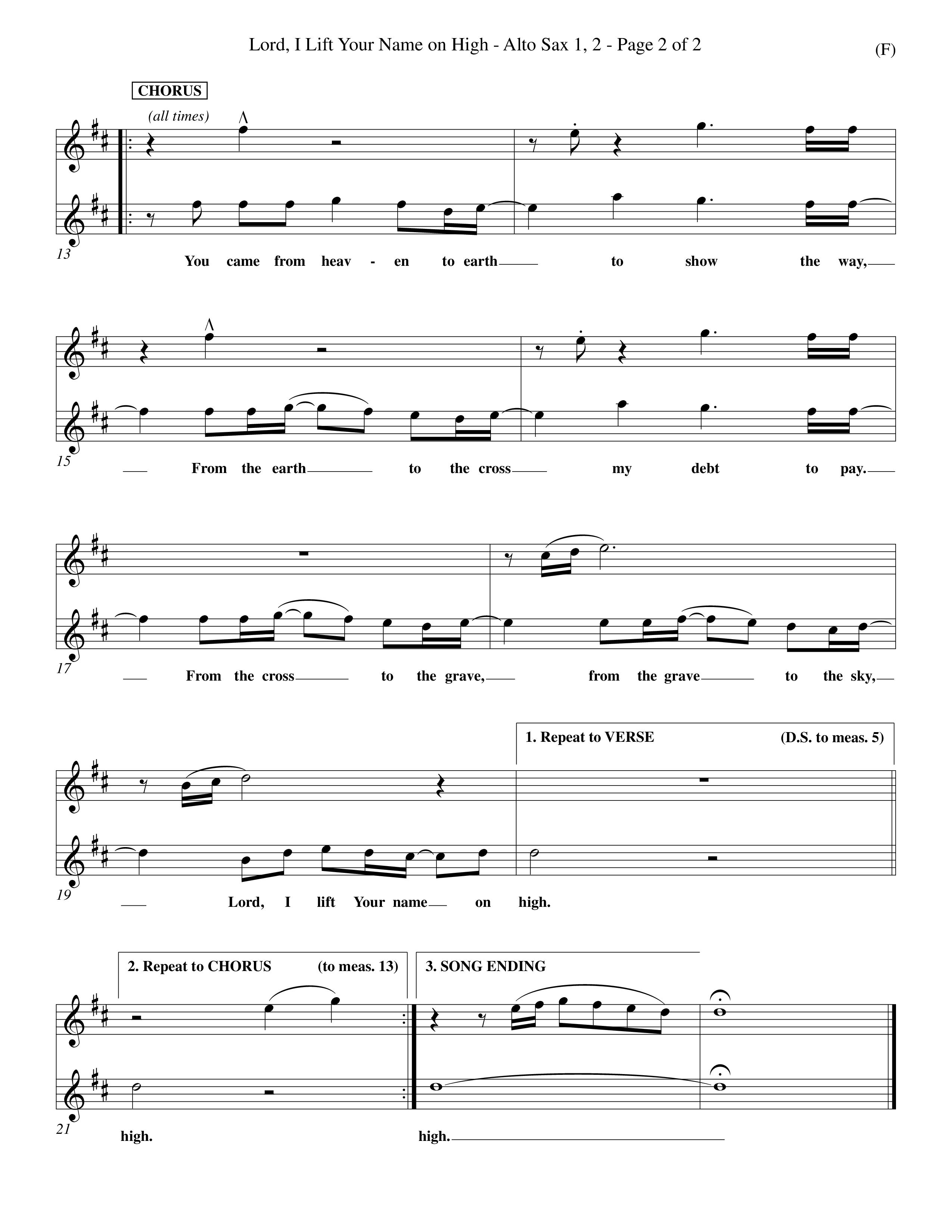Lord I Lift Your Name On High (Choral Anthem SATB) Alto Sax 1/2 (Word Music Choral / Orch. Dave Williamson)