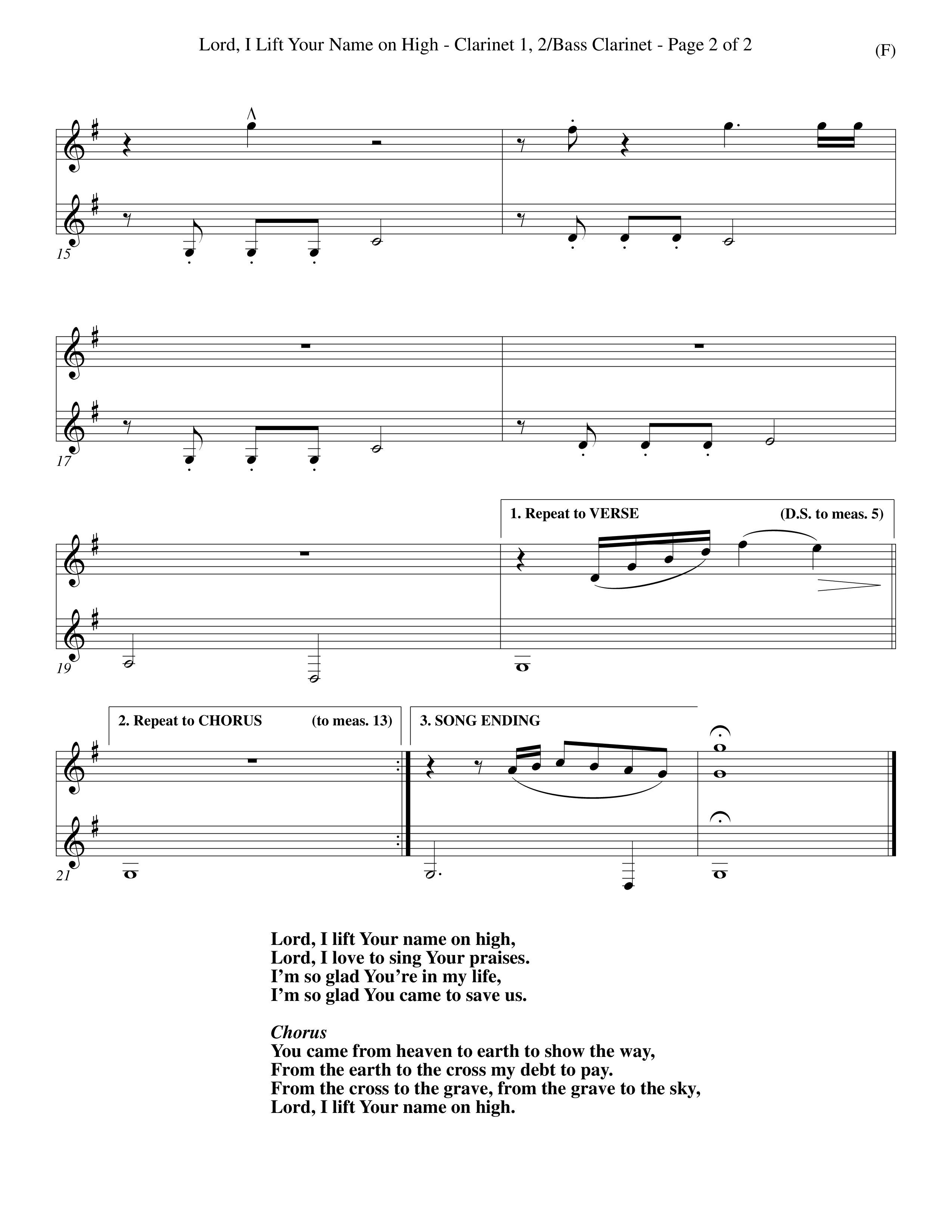 Lord I Lift Your Name On High (Choral Anthem SATB) Clarinet 1/2, Bass Clarinet (Word Music Choral / Orch. Dave Williamson)