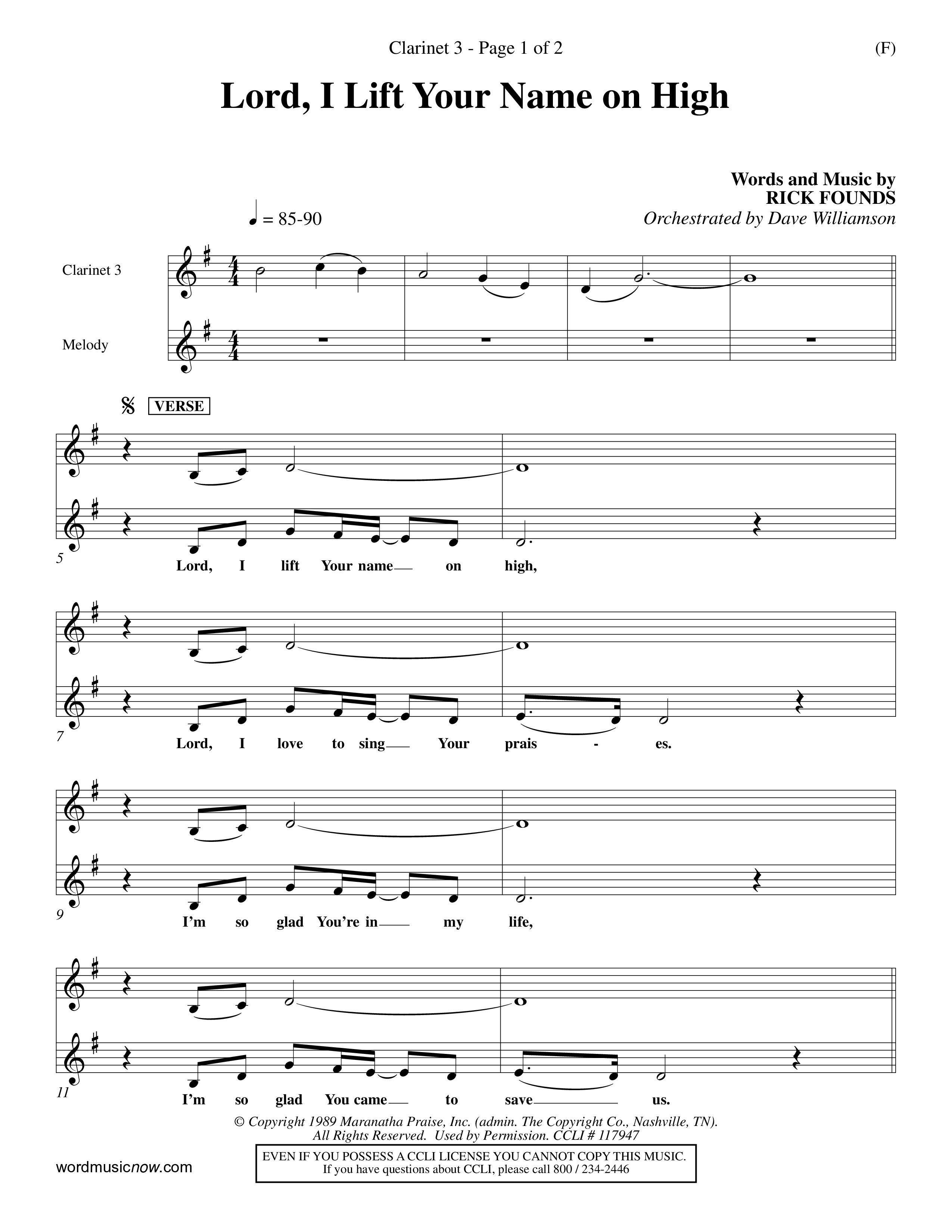Lord I Lift Your Name On High (Choral Anthem SATB) Clarinet 3 (Word Music Choral / Orch. Dave Williamson)