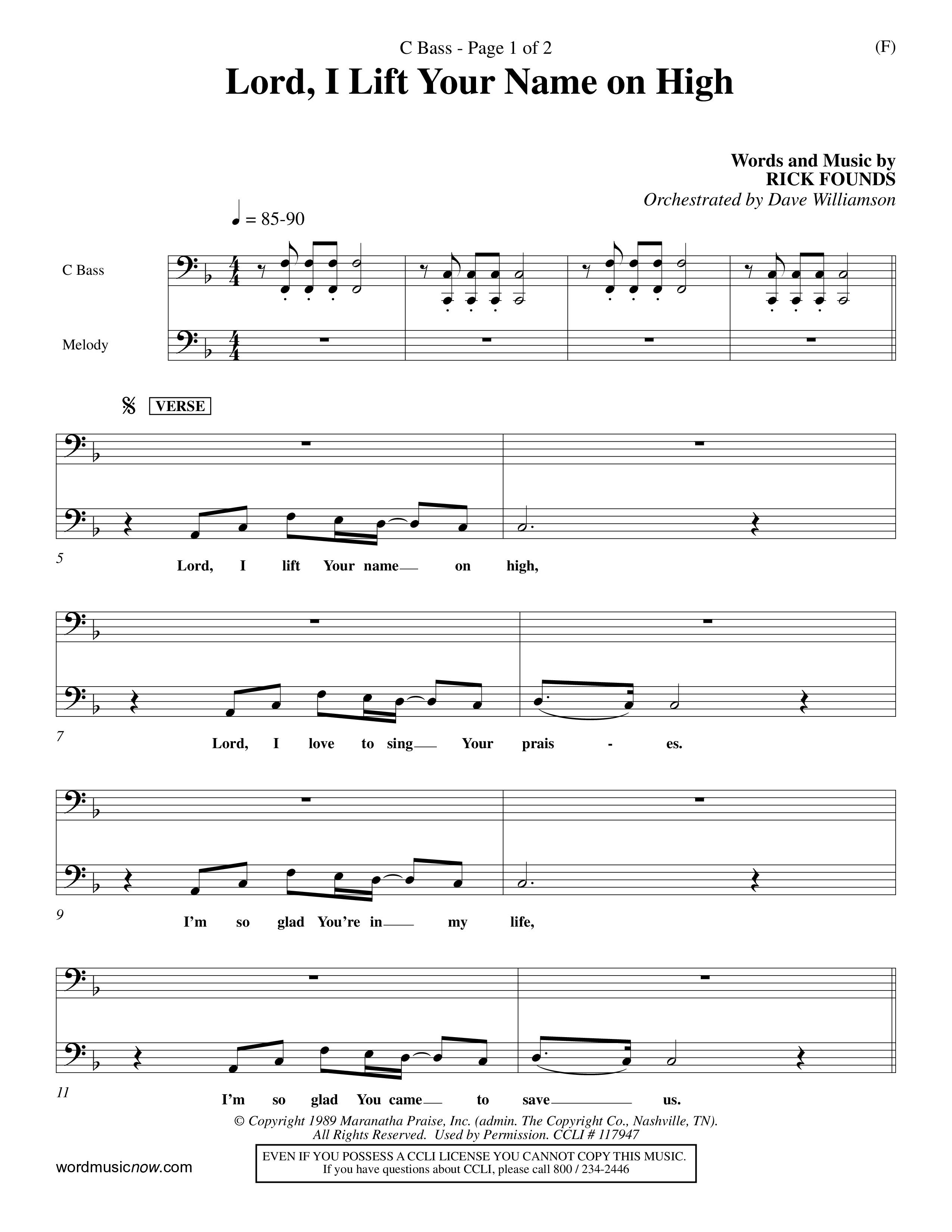 Lord I Lift Your Name On High (Choral Anthem SATB) Contrabass (Word Music Choral / Orch. Dave Williamson)