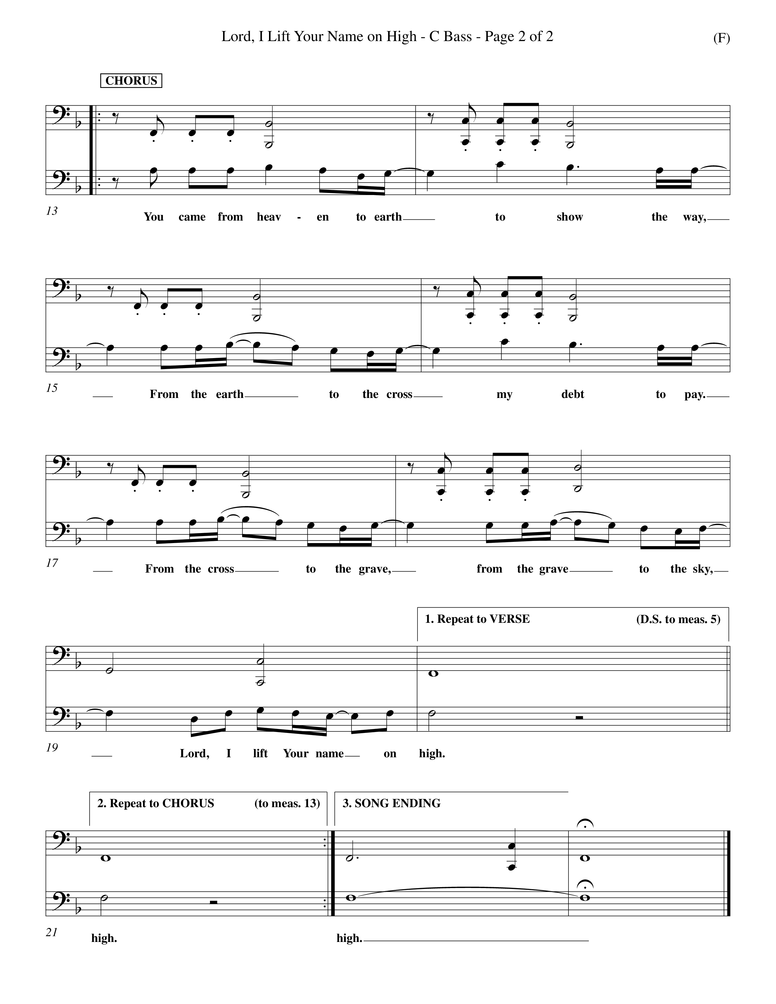 Lord I Lift Your Name On High (Choral Anthem SATB) Contrabass (Word Music Choral / Orch. Dave Williamson)