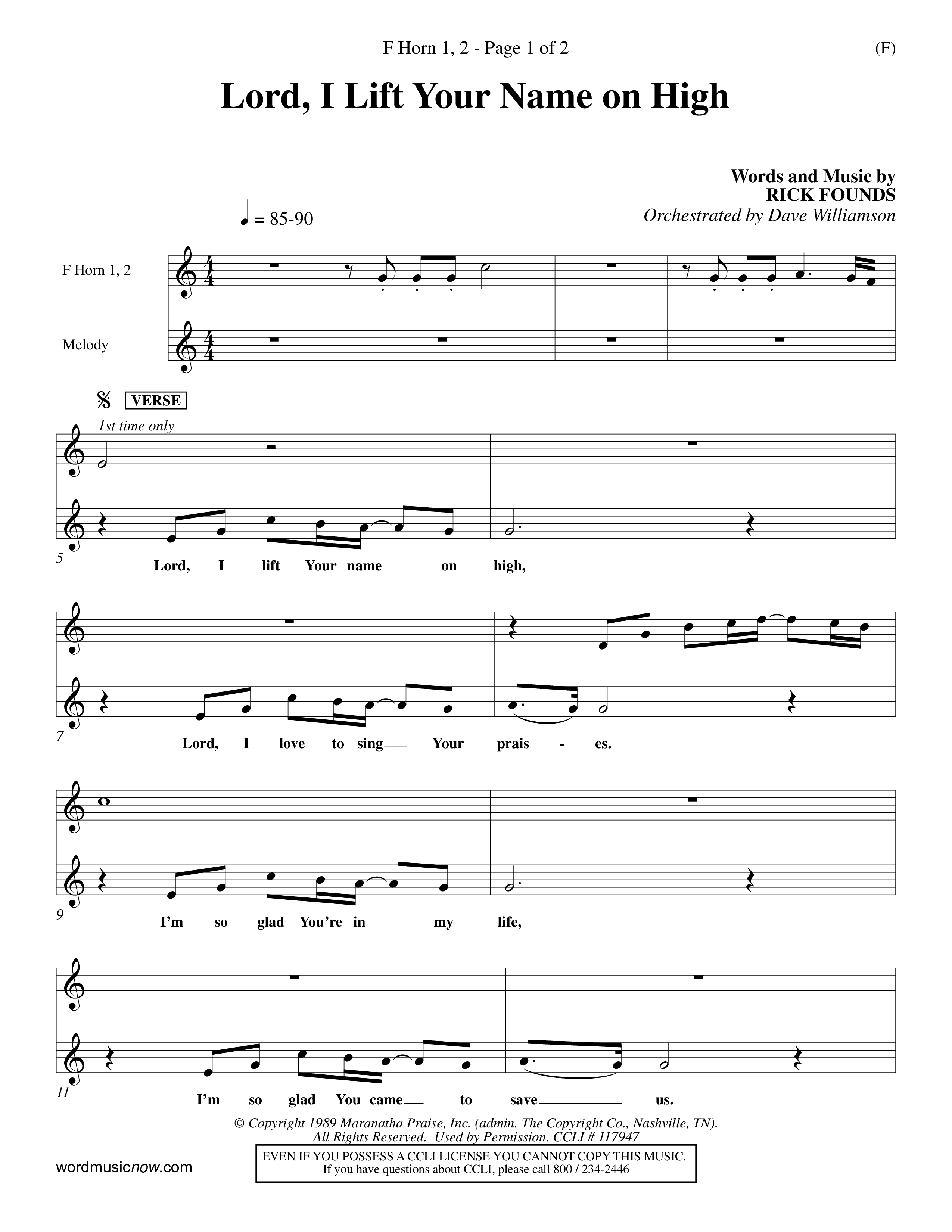 Lord I Lift Your Name On High (Choral Anthem SATB) French Horn (Word Music Choral / Orch. Dave Williamson)
