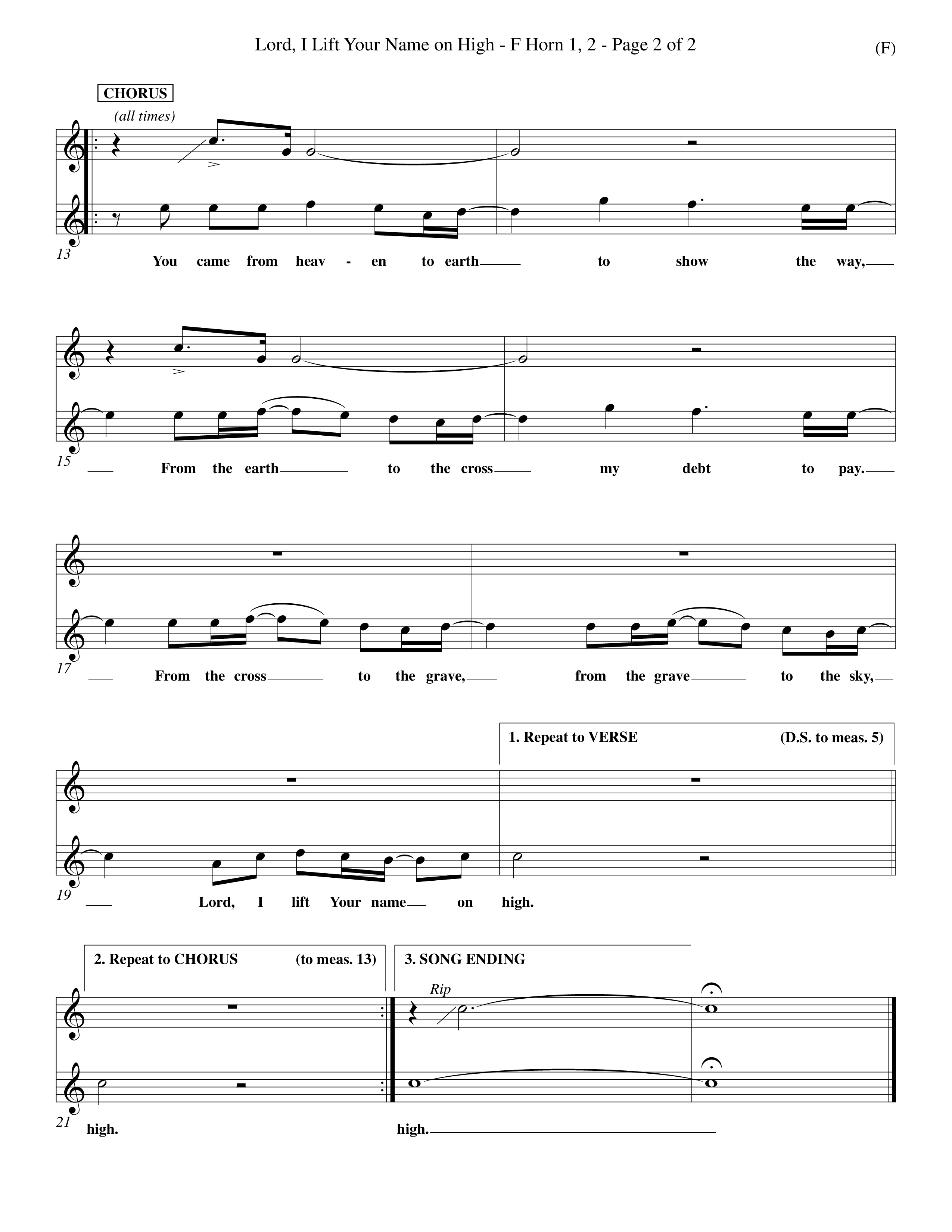 Lord I Lift Your Name On High (Choral Anthem SATB) French Horn (Word Music Choral / Orch. Dave Williamson)