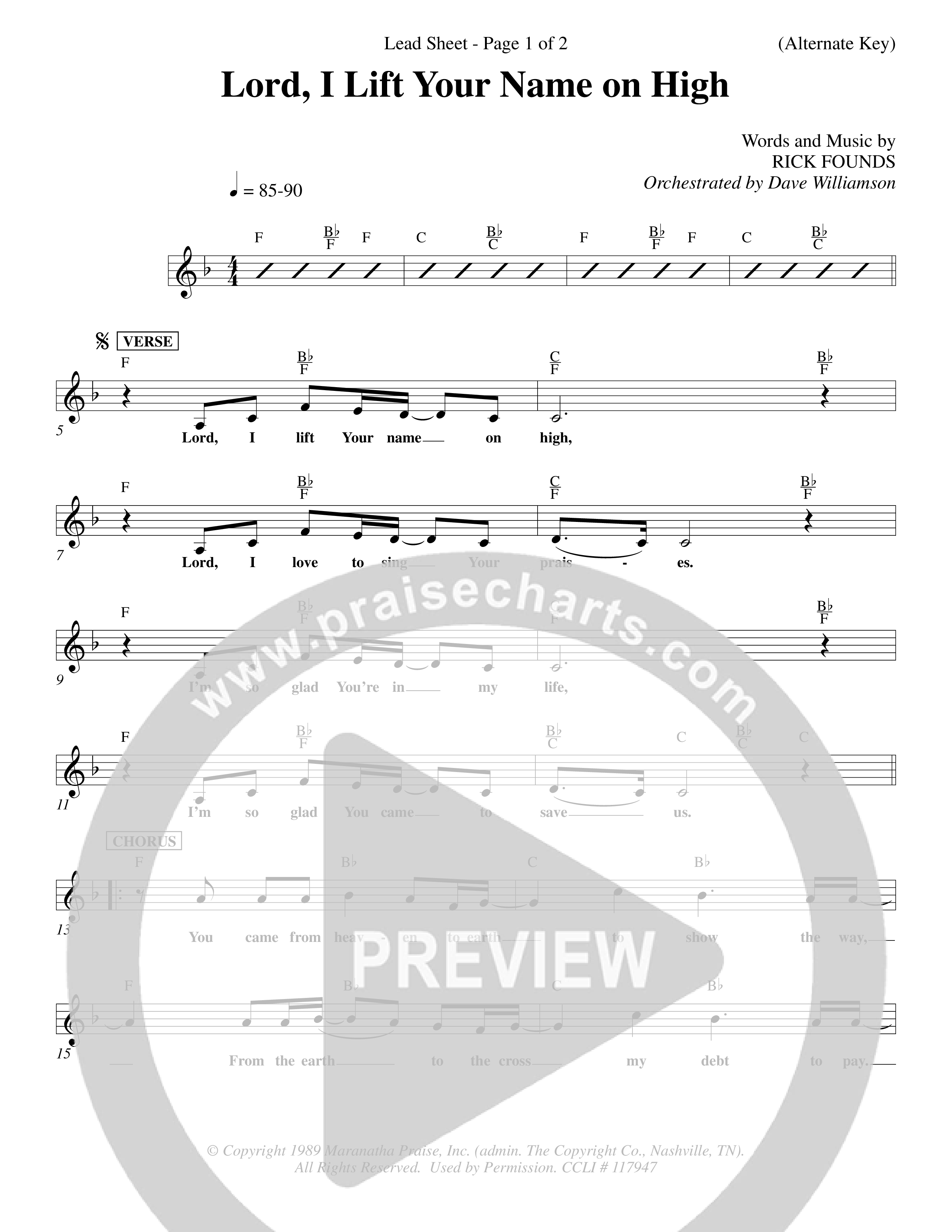 Lord I Lift Your Name On High (Choral Anthem SATB) Lead Sheet (Word Music Choral / Orch. Dave Williamson)