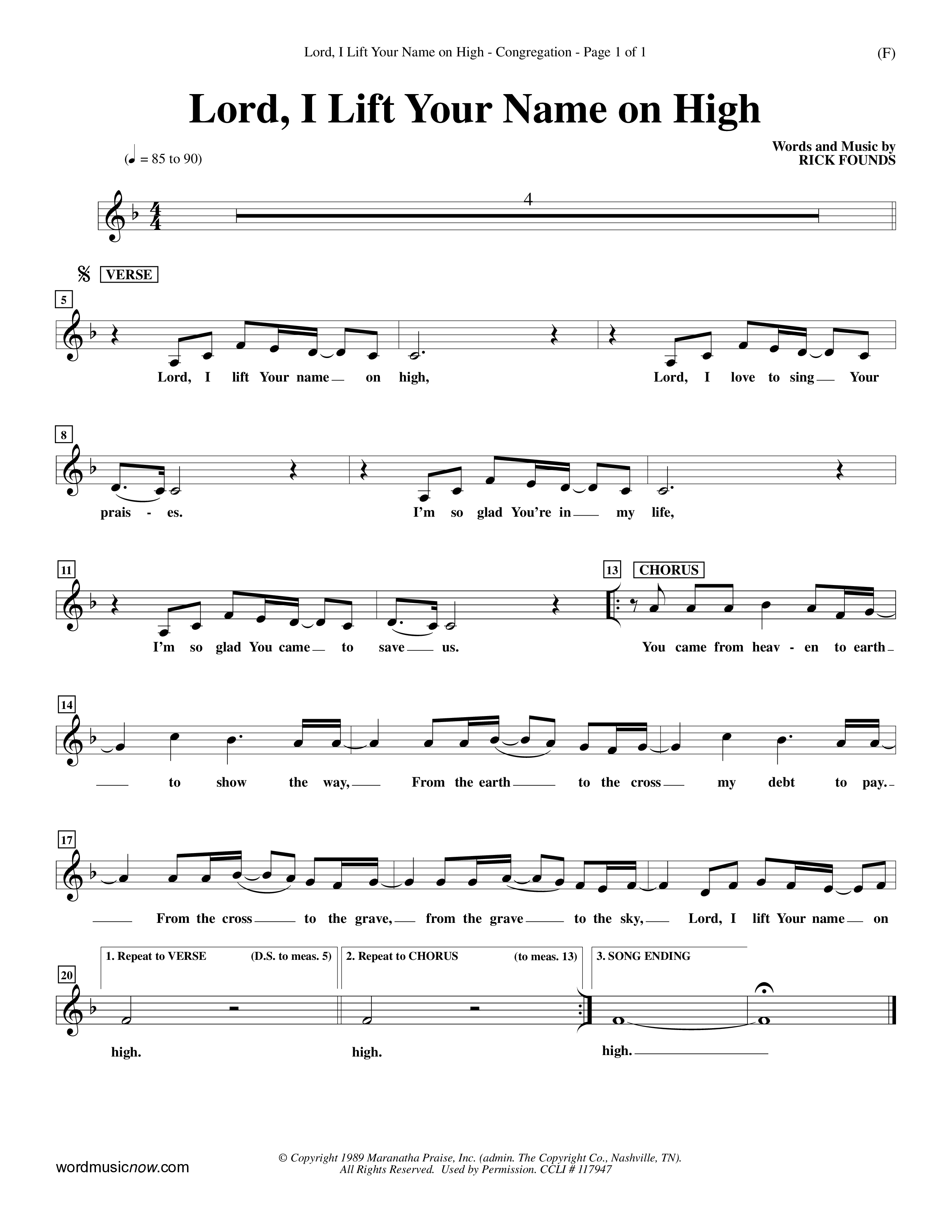 Lord I Lift Your Name On High (Choral Anthem SATB) Lead Sheet (Mel) (Word Music Choral / Orch. Dave Williamson)