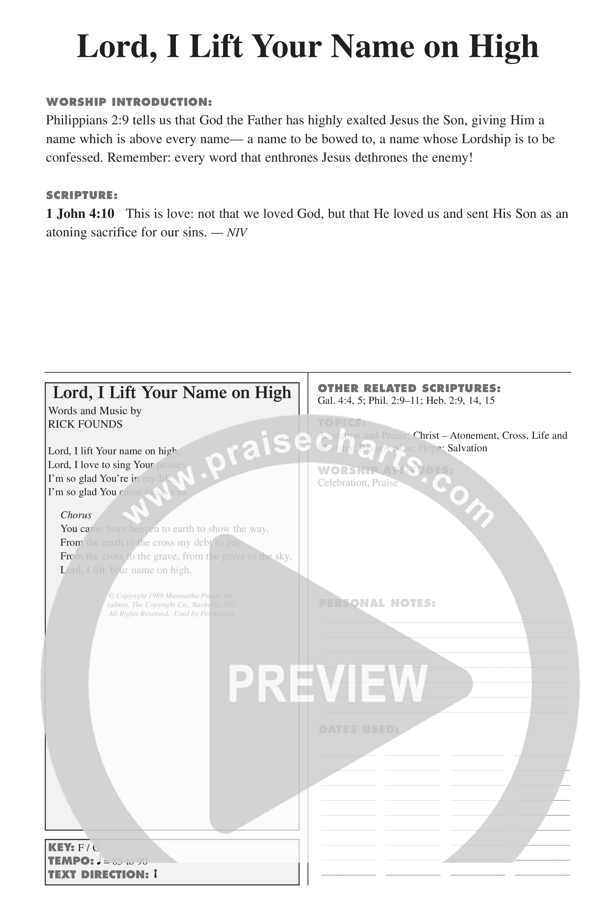 Lord I Lift Your Name On High (Choral Anthem SATB) Lead Sheet (Mel) (Word Music Choral / Orch. Dave Williamson)