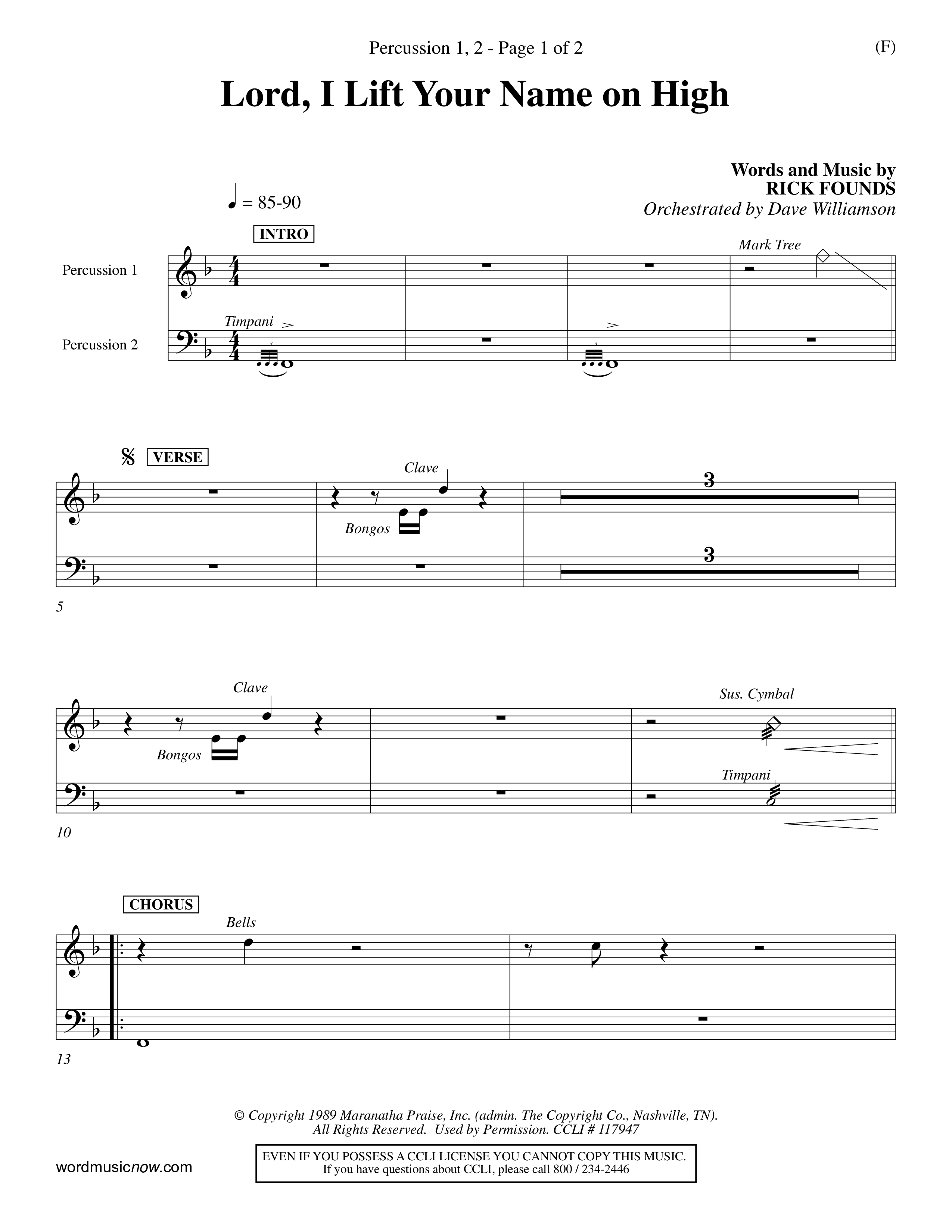 Lord I Lift Your Name On High (Choral Anthem SATB) Percussion 1/2 (Word Music Choral / Orch. Dave Williamson)