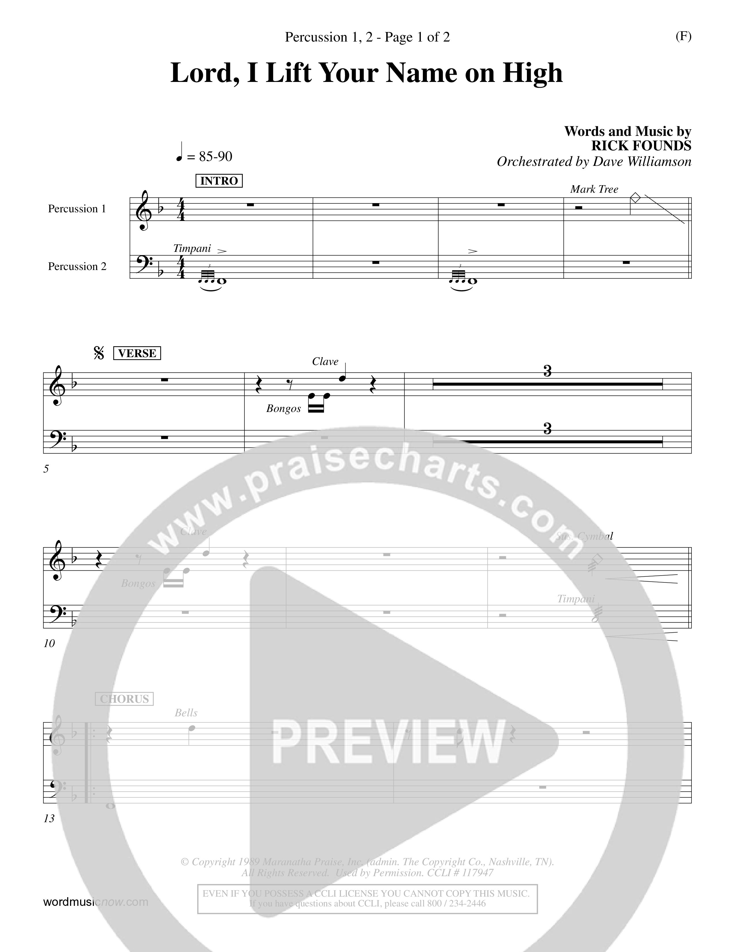 Lord I Lift Your Name On High (Choral Anthem SATB) Percussion 1/2 (Word Music Choral / Orch. Dave Williamson)