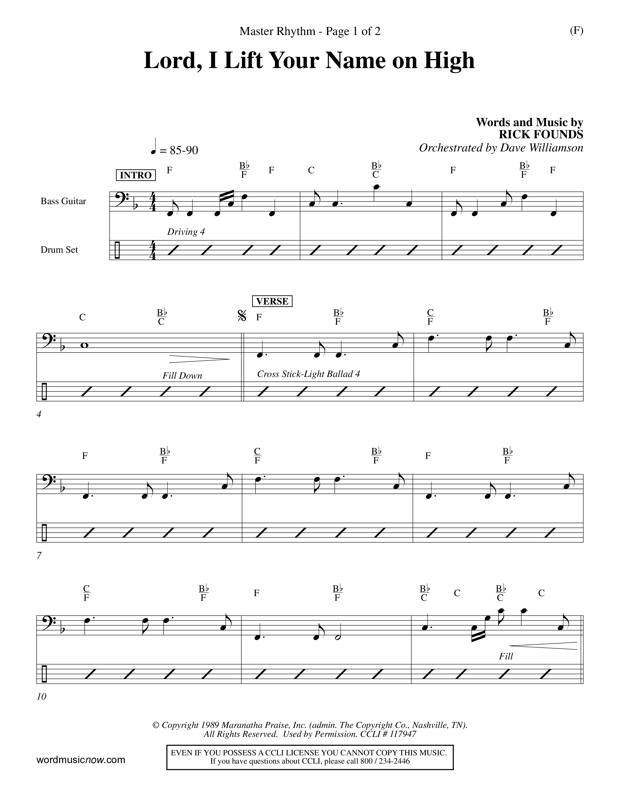 Lord I Lift Your Name On High (Choral Anthem SATB) Rhythm Chart (Word Music Choral / Orch. Dave Williamson)