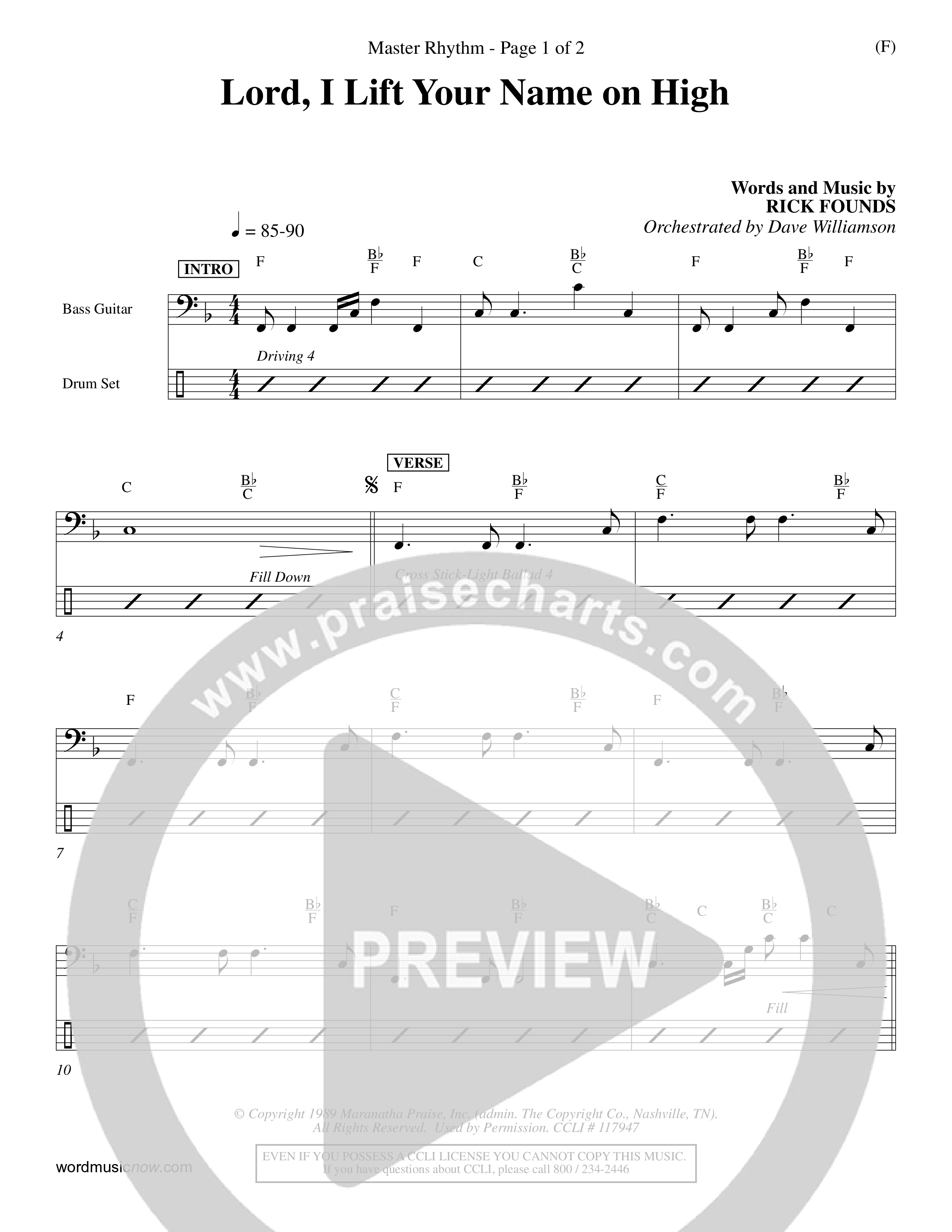Lord I Lift Your Name On High (Choral Anthem SATB) Rhythm Chart (Word Music Choral / Orch. Dave Williamson)