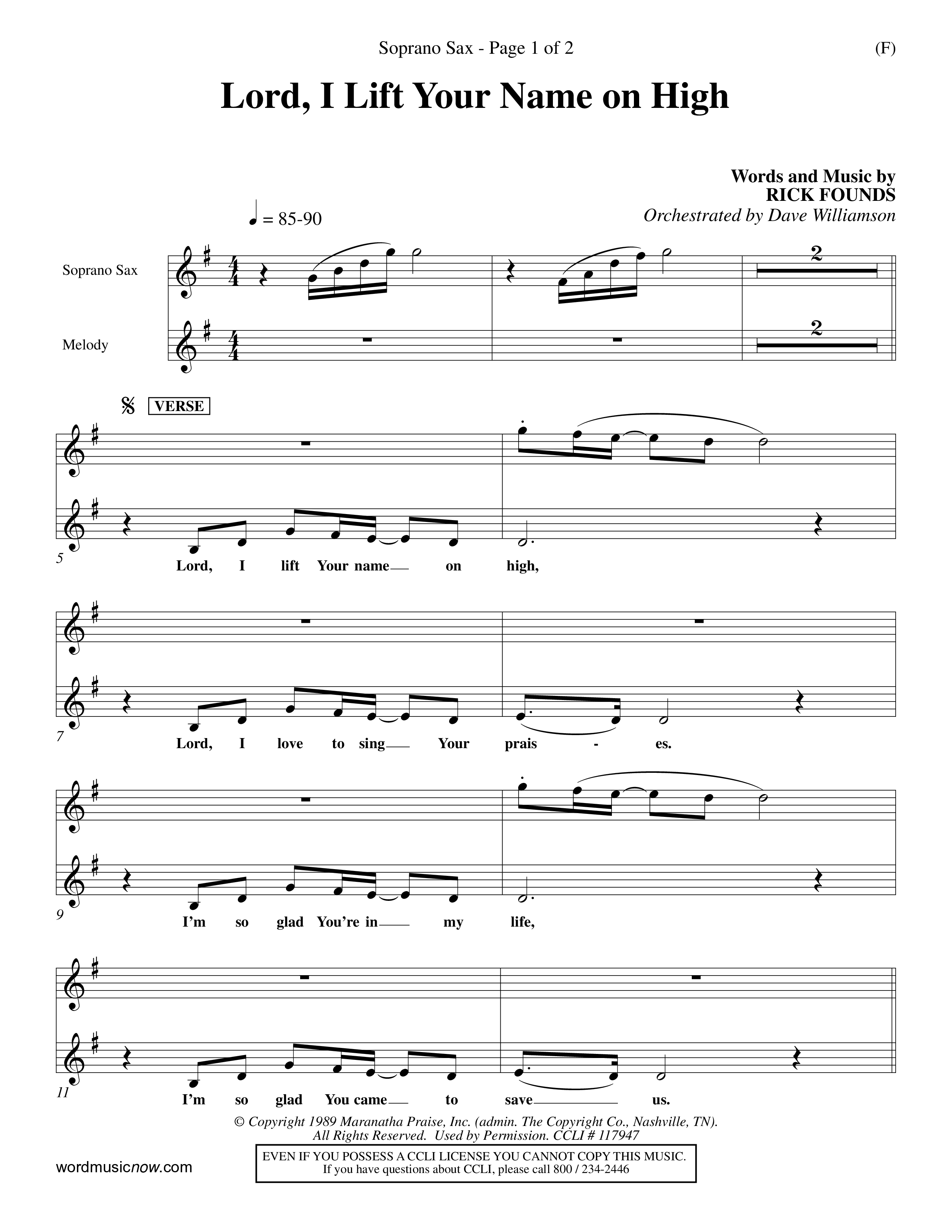 Lord I Lift Your Name On High (Choral Anthem SATB) Saxophone (Word Music Choral / Orch. Dave Williamson)