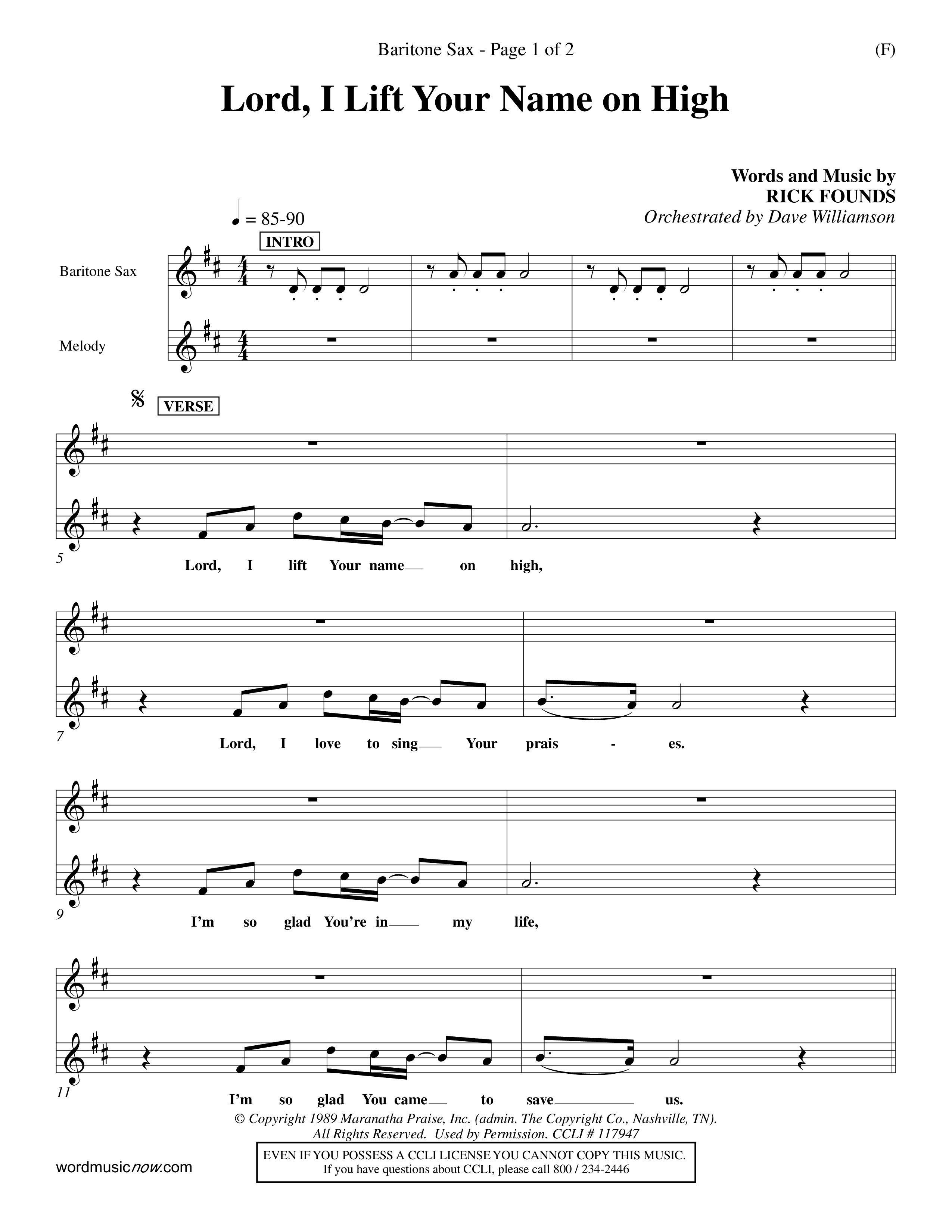 Lord I Lift Your Name On High (Choral Anthem SATB) Saxophone (Word Music Choral / Orch. Dave Williamson)