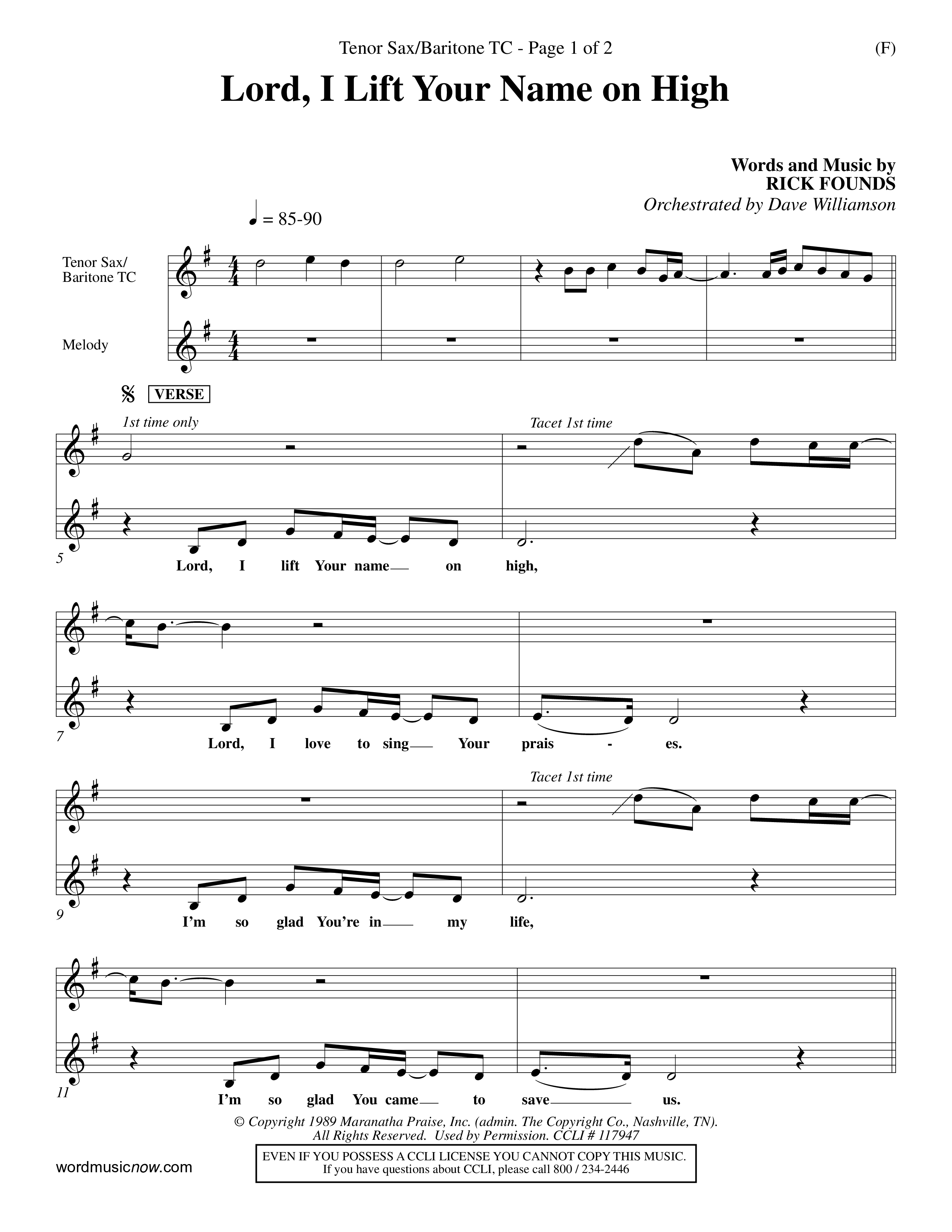 Lord I Lift Your Name On High (Choral Anthem SATB) Tenor Sax/Baritone T.C. (Word Music Choral / Orch. Dave Williamson)