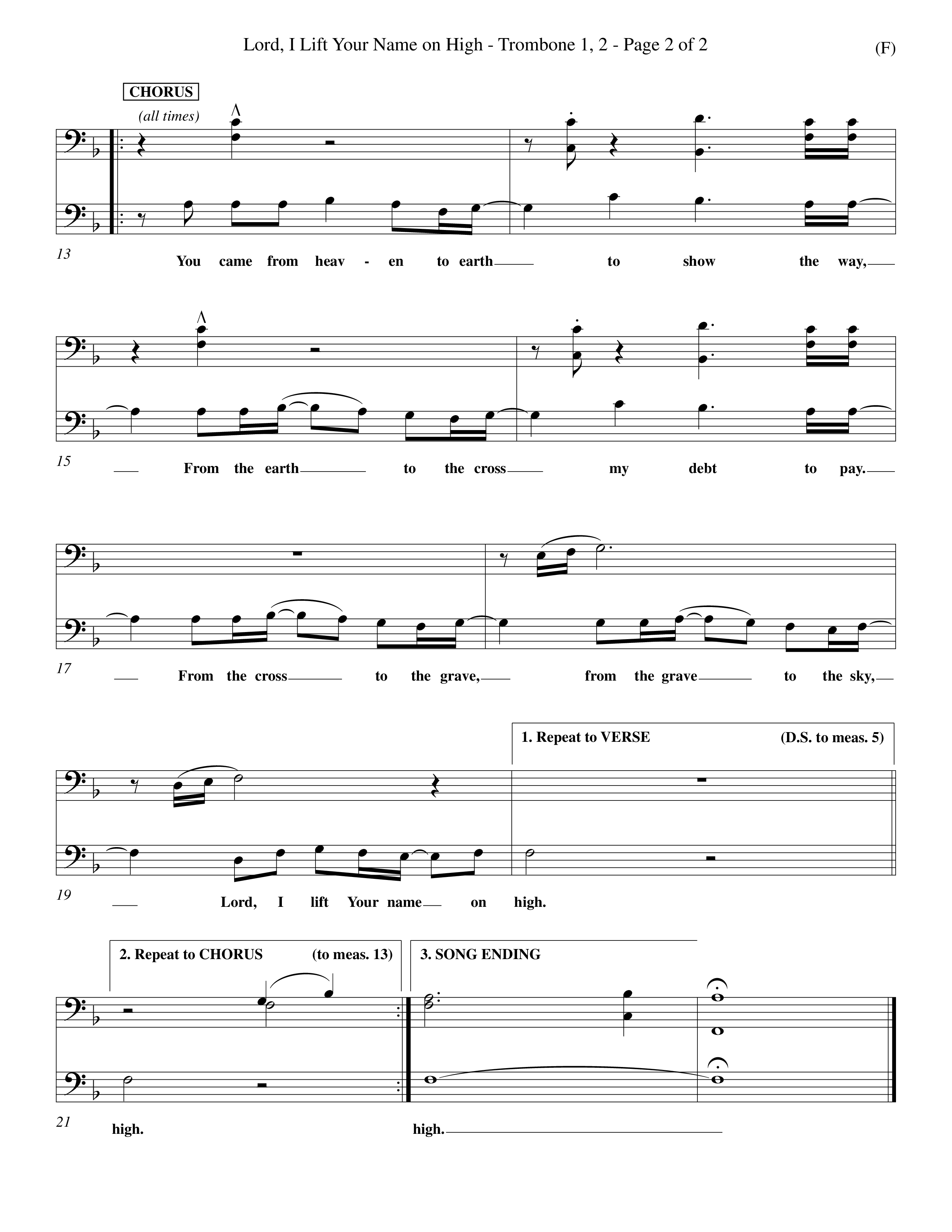 Lord I Lift Your Name On High (Choral Anthem SATB) Trombone 1/2 (Word Music Choral / Orch. Dave Williamson)