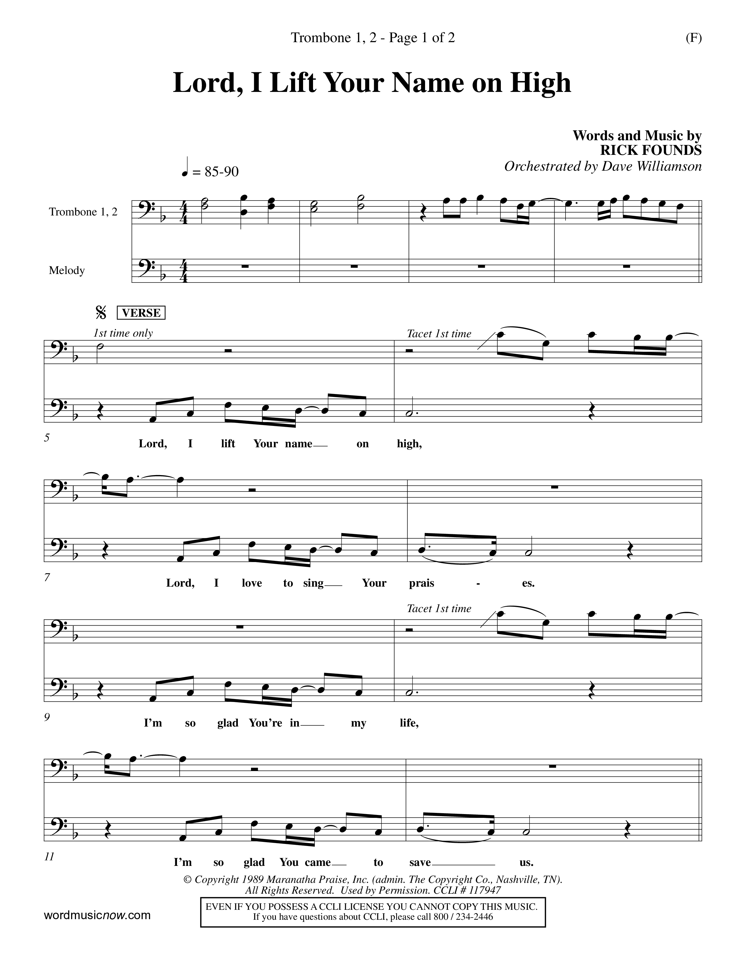 Lord I Lift Your Name On High (Choral Anthem SATB) Trombone 1/2 (Word Music Choral / Orch. Dave Williamson)