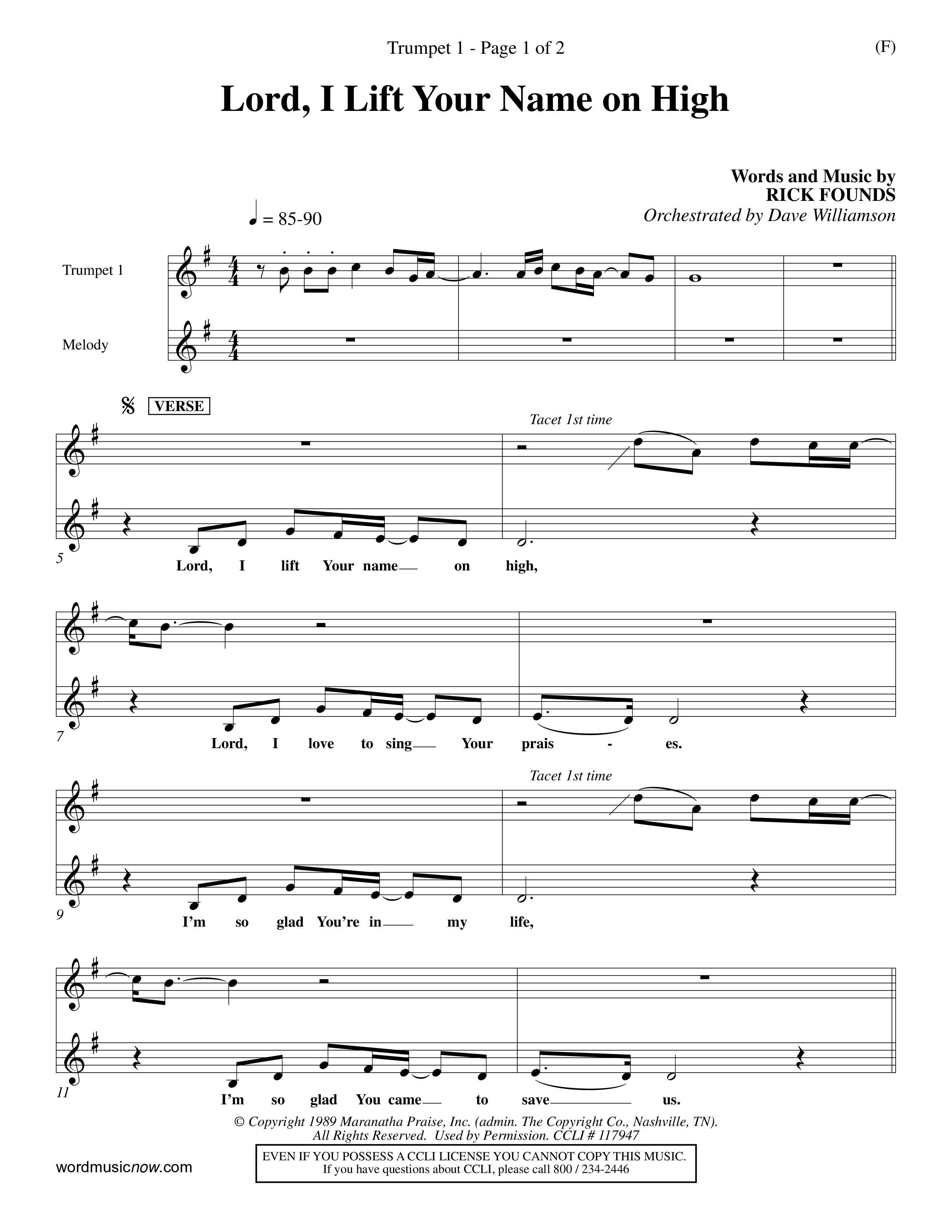 Lord I Lift Your Name On High (Choral Anthem SATB) Trumpet 1 (Word Music Choral / Orch. Dave Williamson)