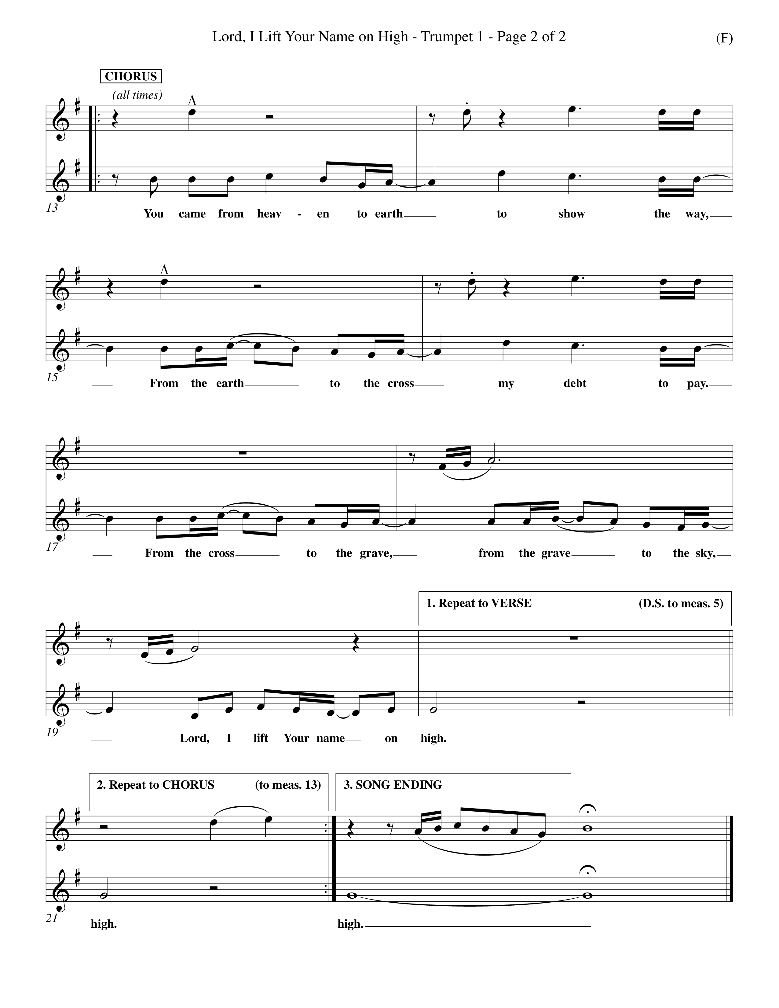 Lord I Lift Your Name On High (Choral Anthem SATB) Trumpet 1 (Word Music Choral / Orch. Dave Williamson)