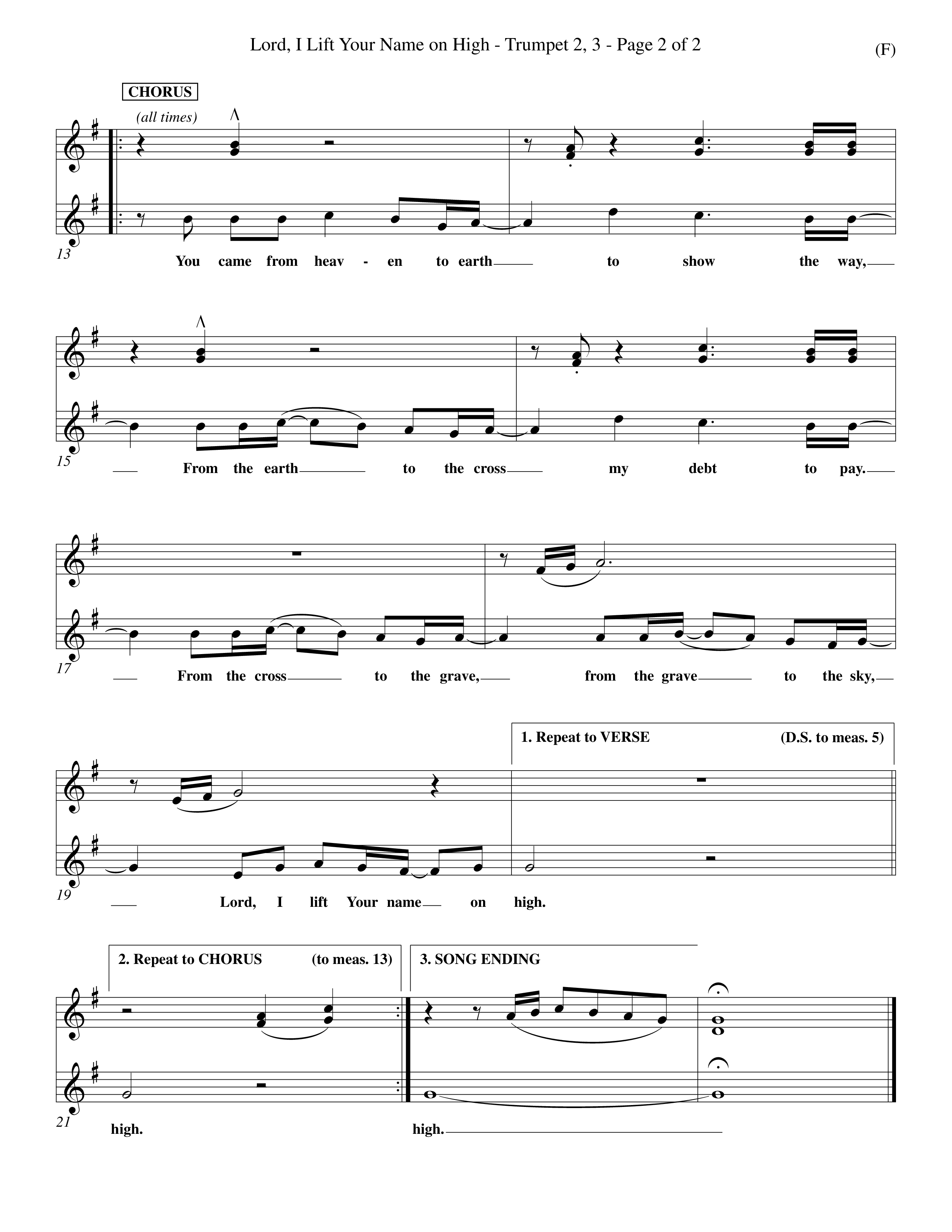 Lord I Lift Your Name On High (Choral Anthem SATB) Trumpet 2/3 (Word Music Choral / Orch. Dave Williamson)