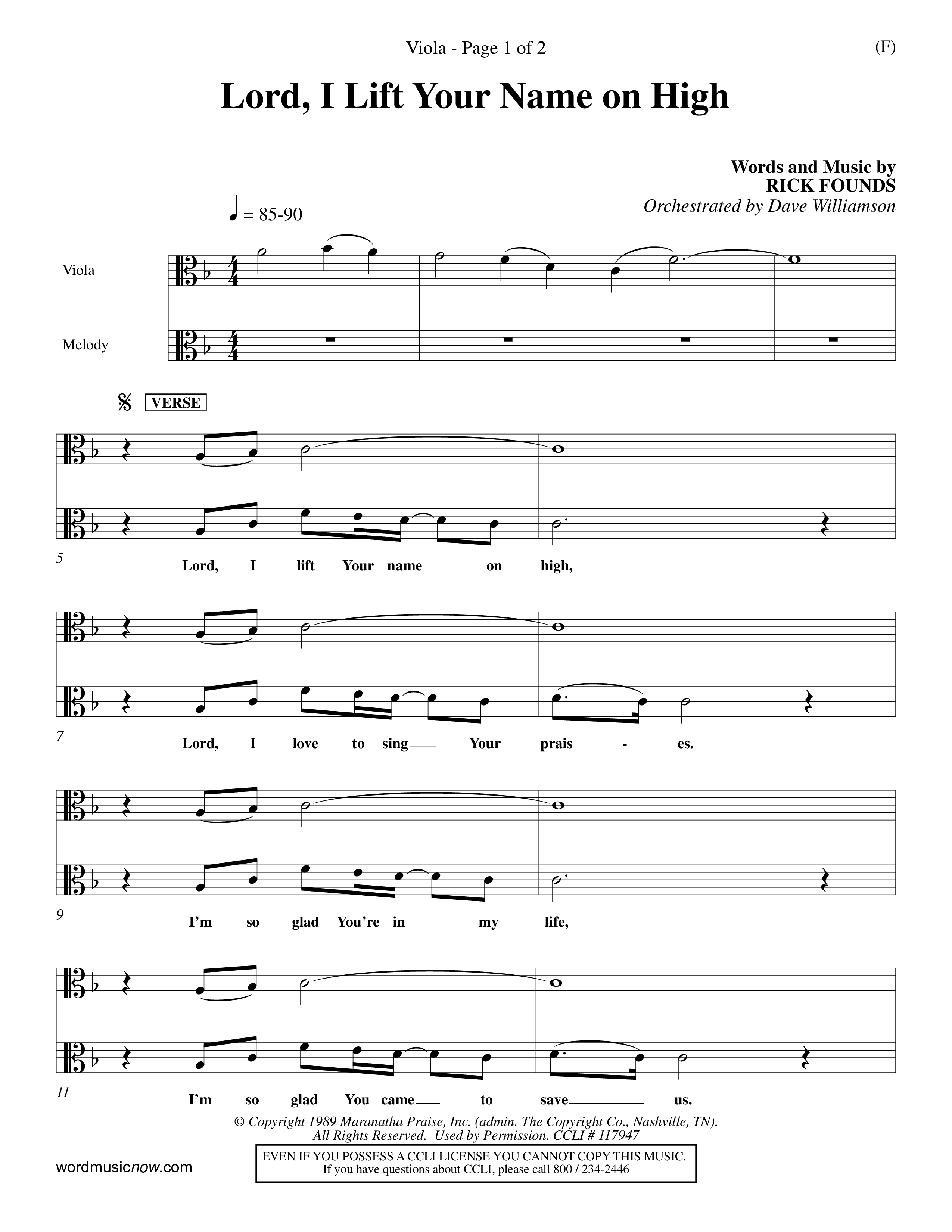 Lord I Lift Your Name On High (Choral Anthem SATB) Viola (Word Music Choral / Orch. Dave Williamson)