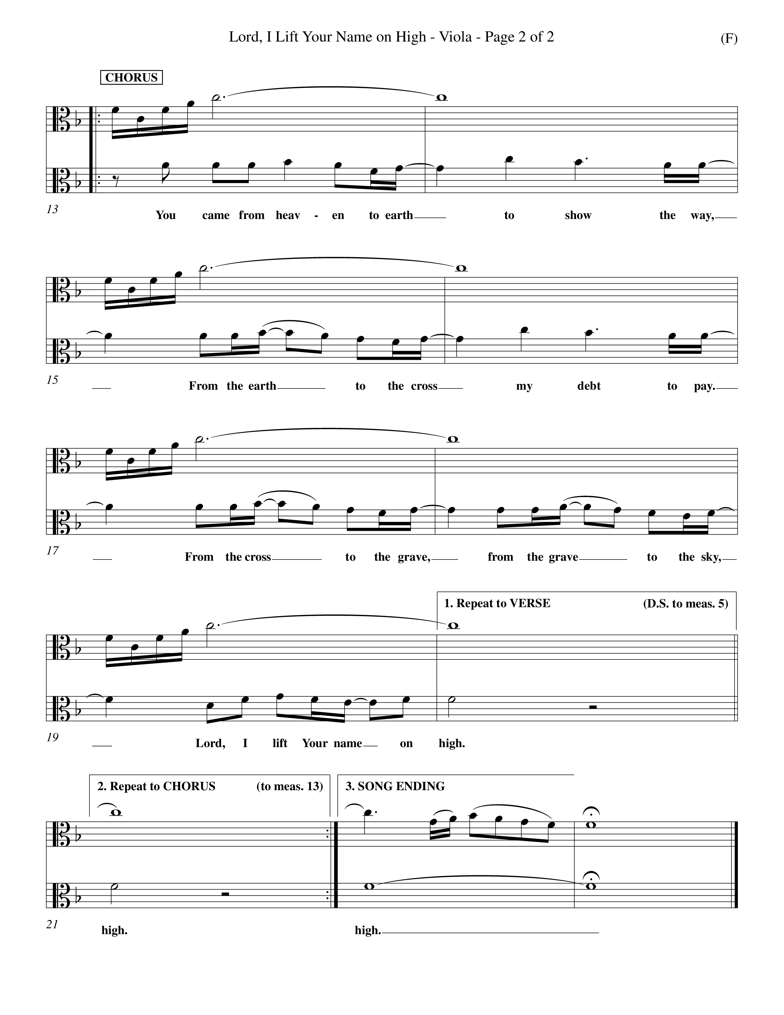 Lord I Lift Your Name On High (Choral Anthem SATB) Viola (Word Music Choral / Orch. Dave Williamson)
