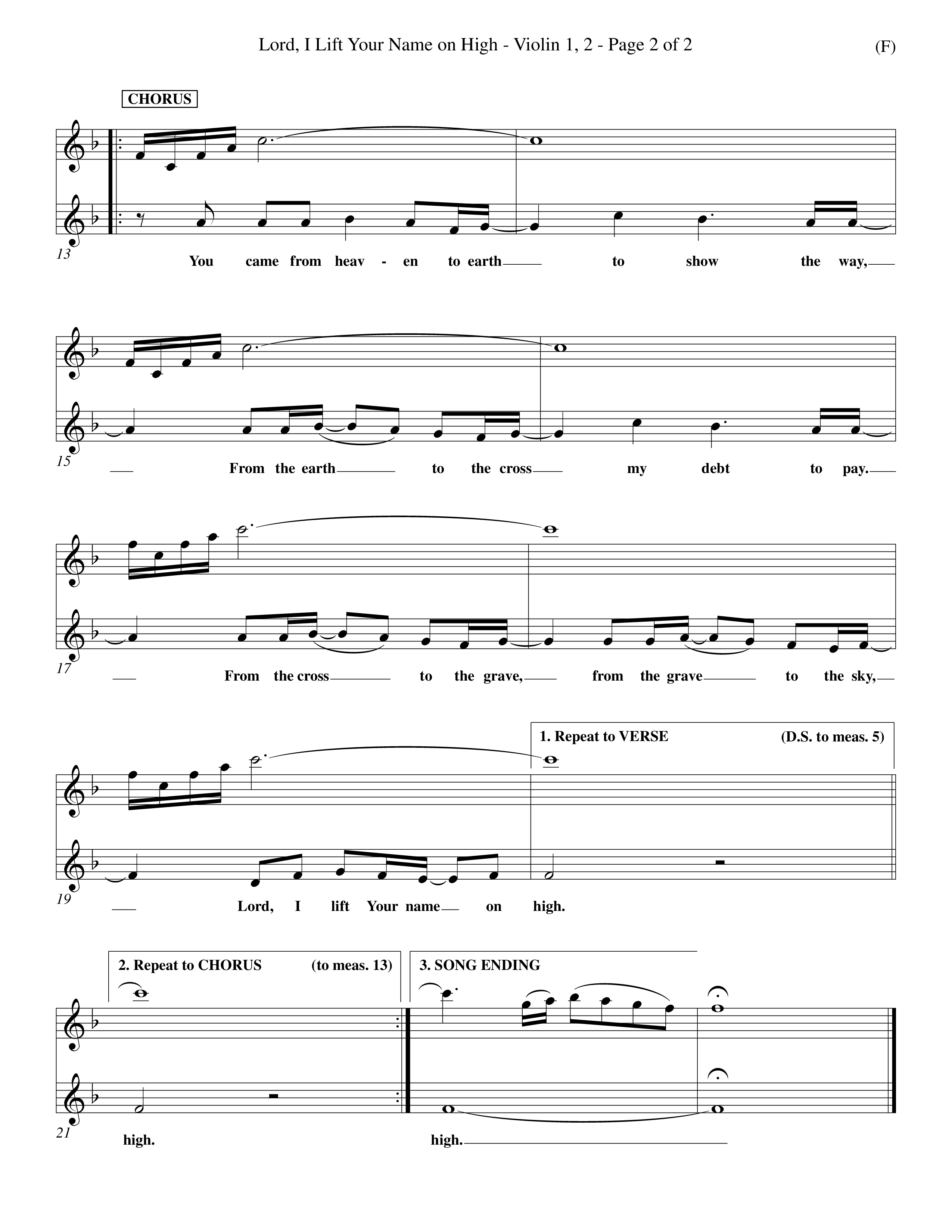 Lord I Lift Your Name On High (Choral Anthem SATB) Violin 1/2 (Word Music Choral / Orch. Dave Williamson)