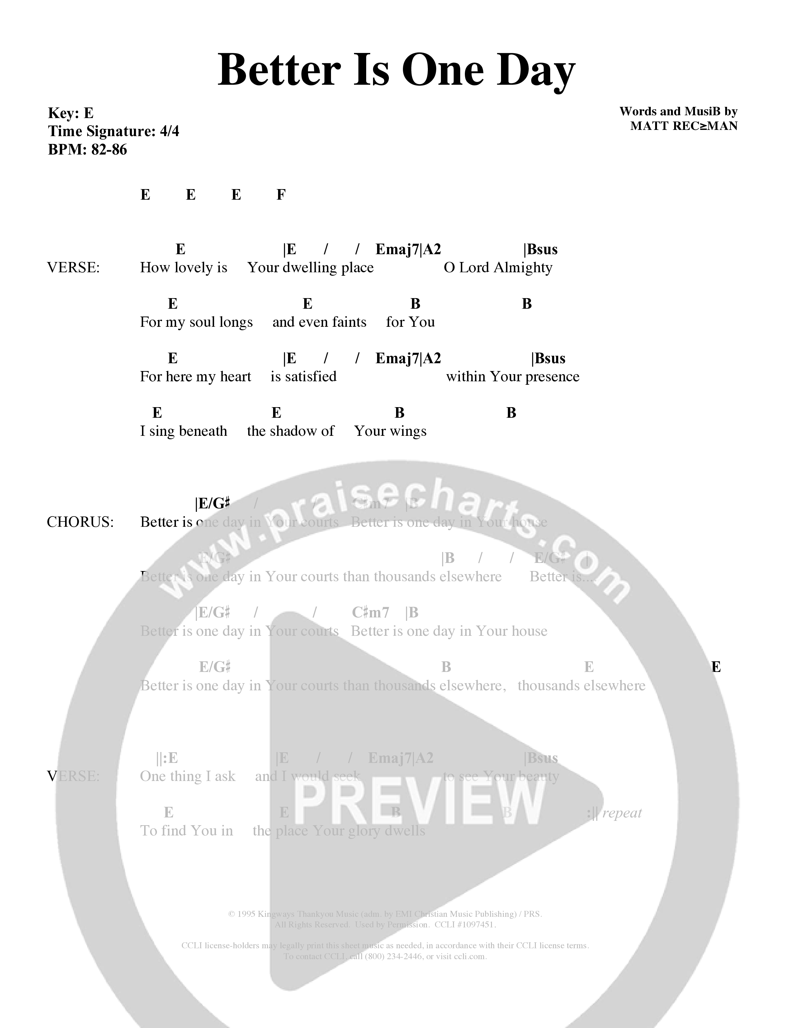 Better Is One Day (Choral Anthem SATB) Chords & Lyrics (Word Music Choral / Orch. Billy Payne)