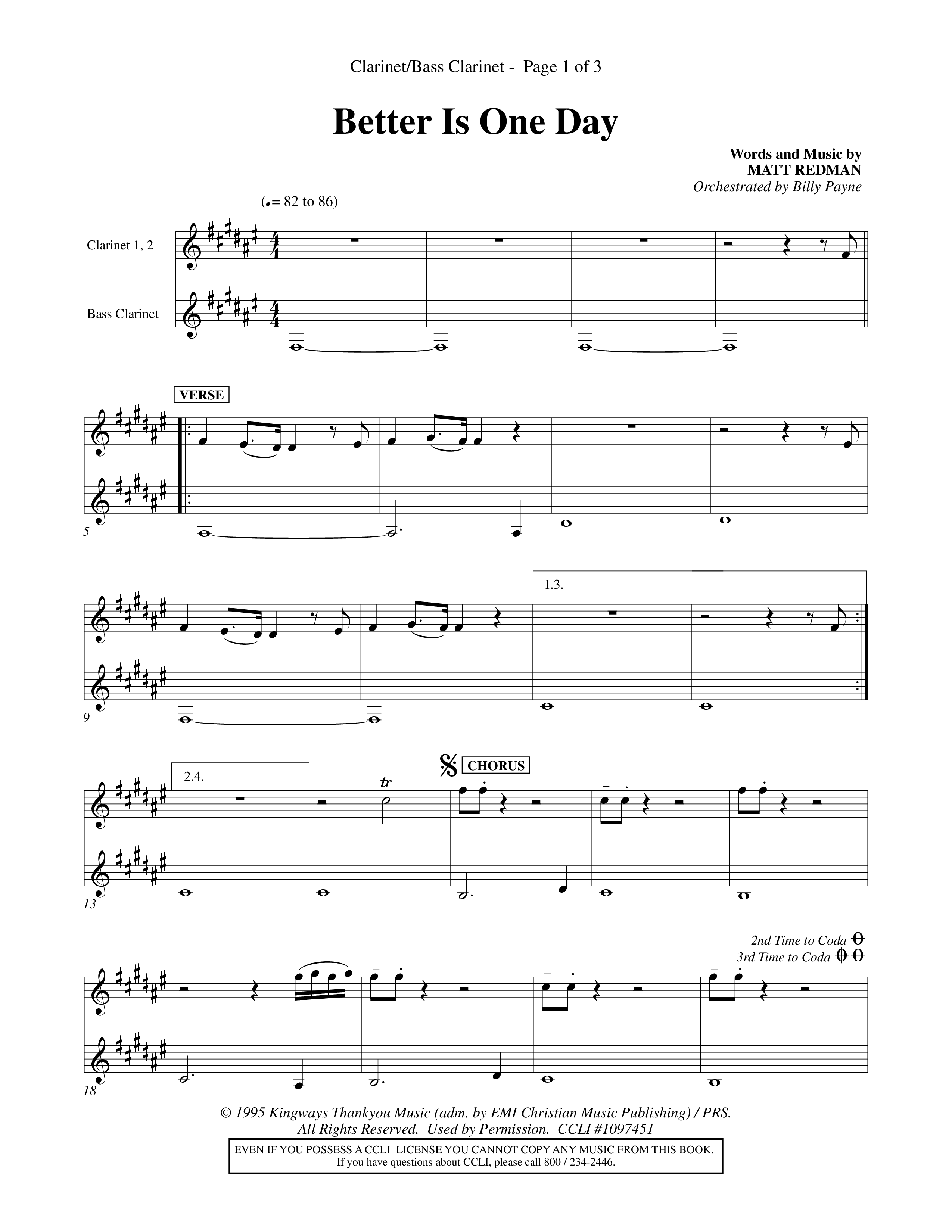 Better Is One Day (Choral Anthem SATB) Clarinet 1/2, Bass Clarinet (Word Music Choral / Orch. Billy Payne)