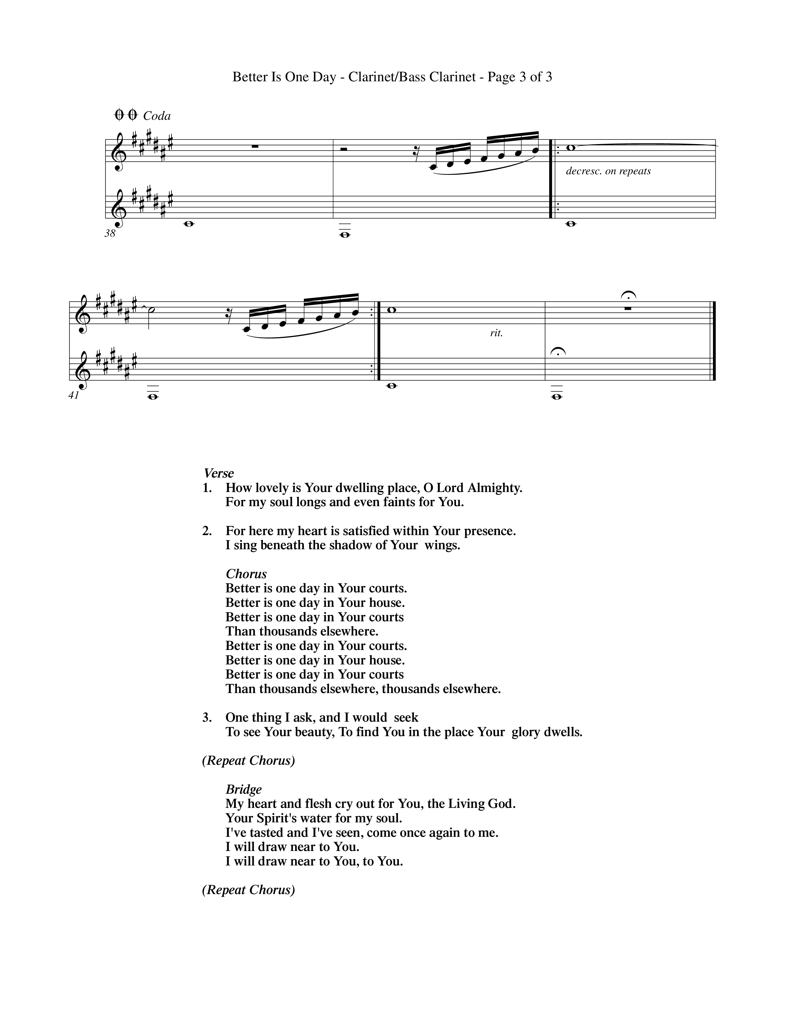 Better Is One Day (Choral Anthem SATB) Clarinet 1/2, Bass Clarinet (Word Music Choral / Orch. Billy Payne)