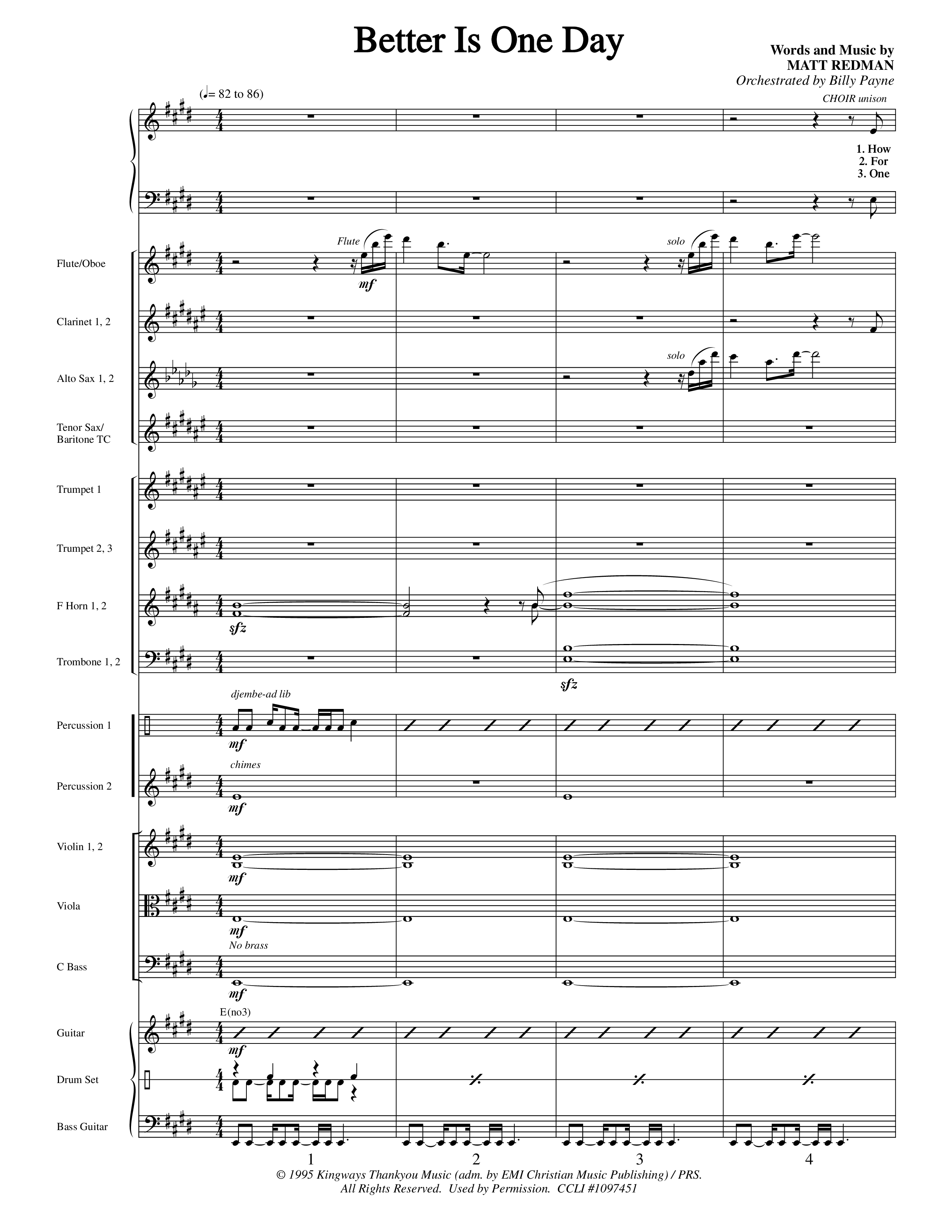Better Is One Day (Choral Anthem SATB) Orchestration (Word Music Choral / Orch. Billy Payne)
