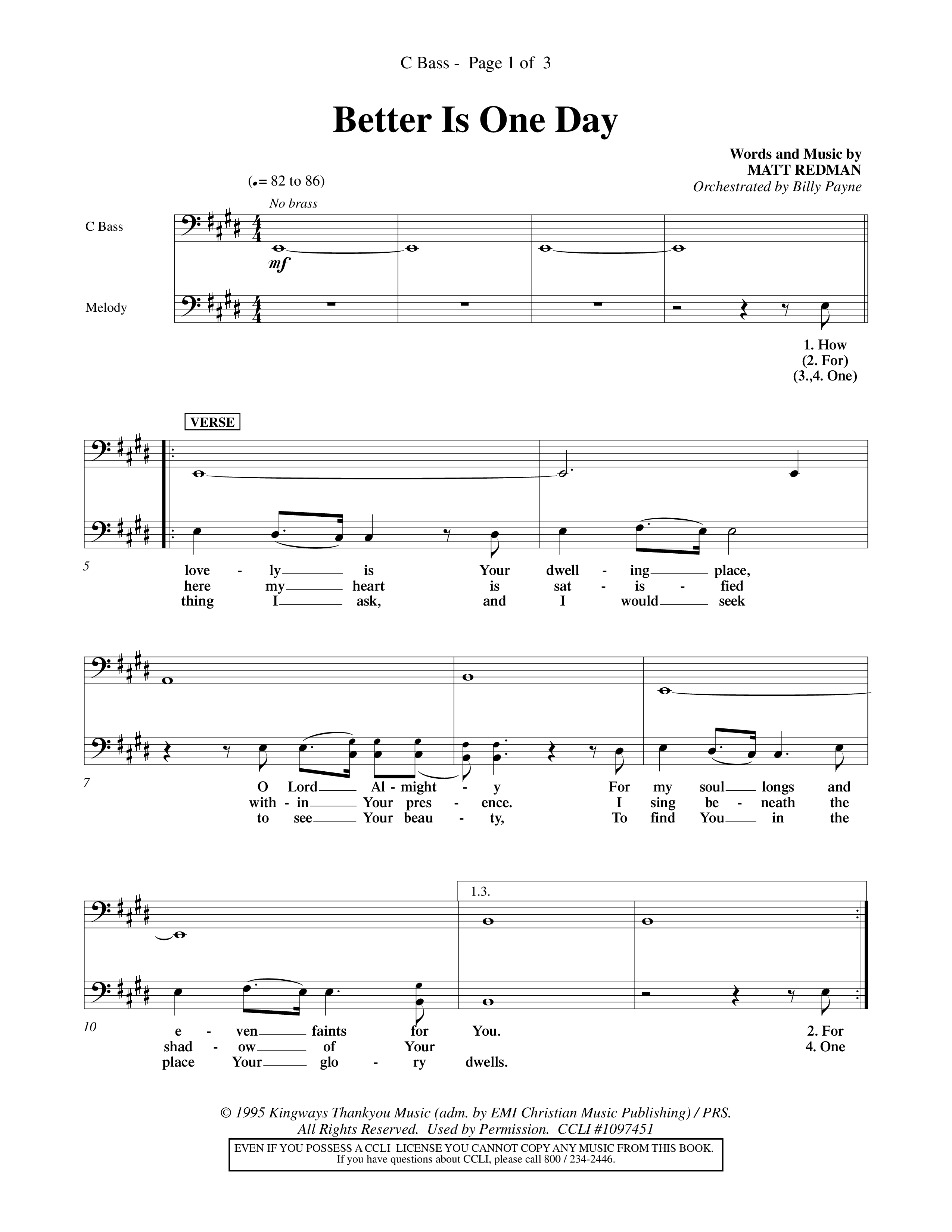 Better Is One Day (Choral Anthem SATB) Contrabass (Word Music Choral / Orch. Billy Payne)