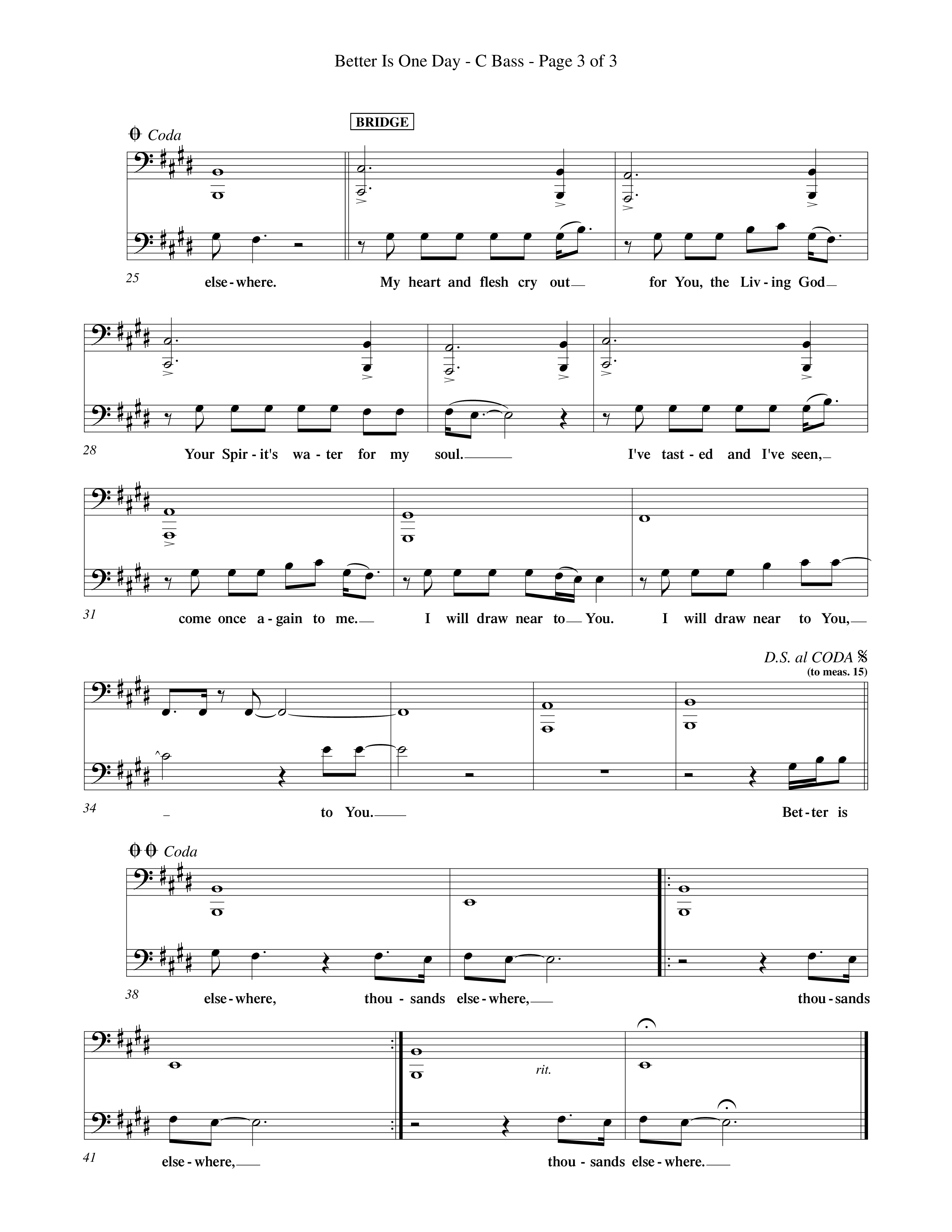 Better Is One Day (Choral Anthem SATB) Contrabass (Word Music Choral / Orch. Billy Payne)
