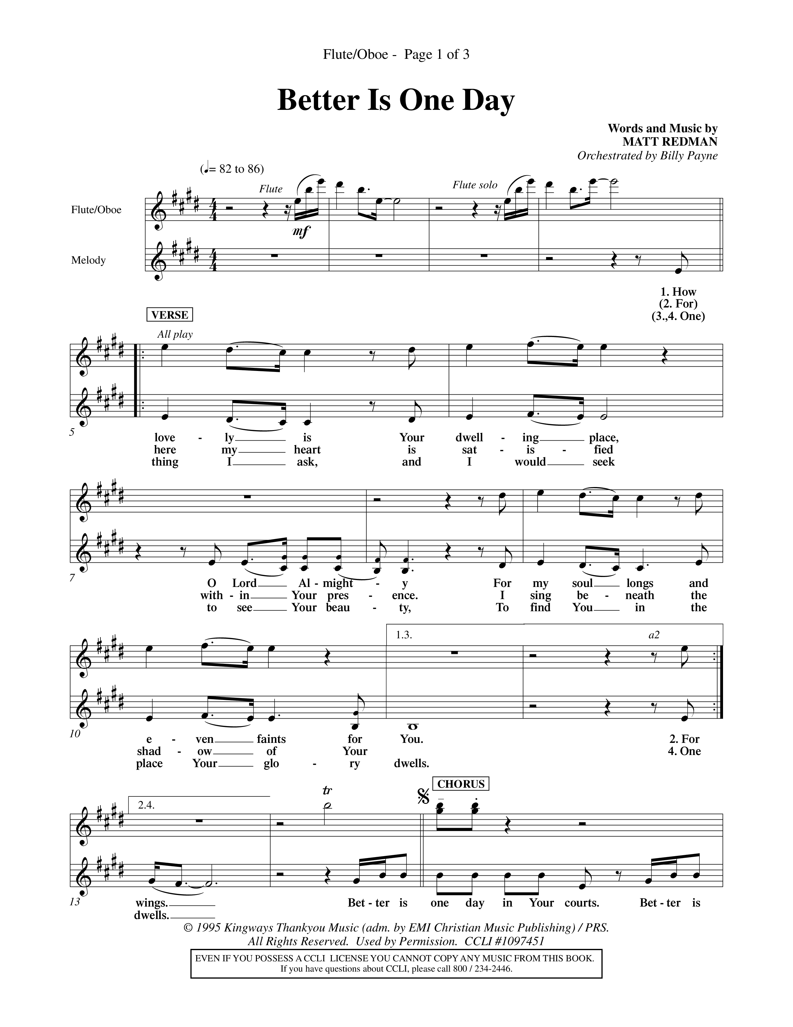 Better Is One Day (Choral Anthem SATB) Flute/Oboe (Word Music Choral / Orch. Billy Payne)